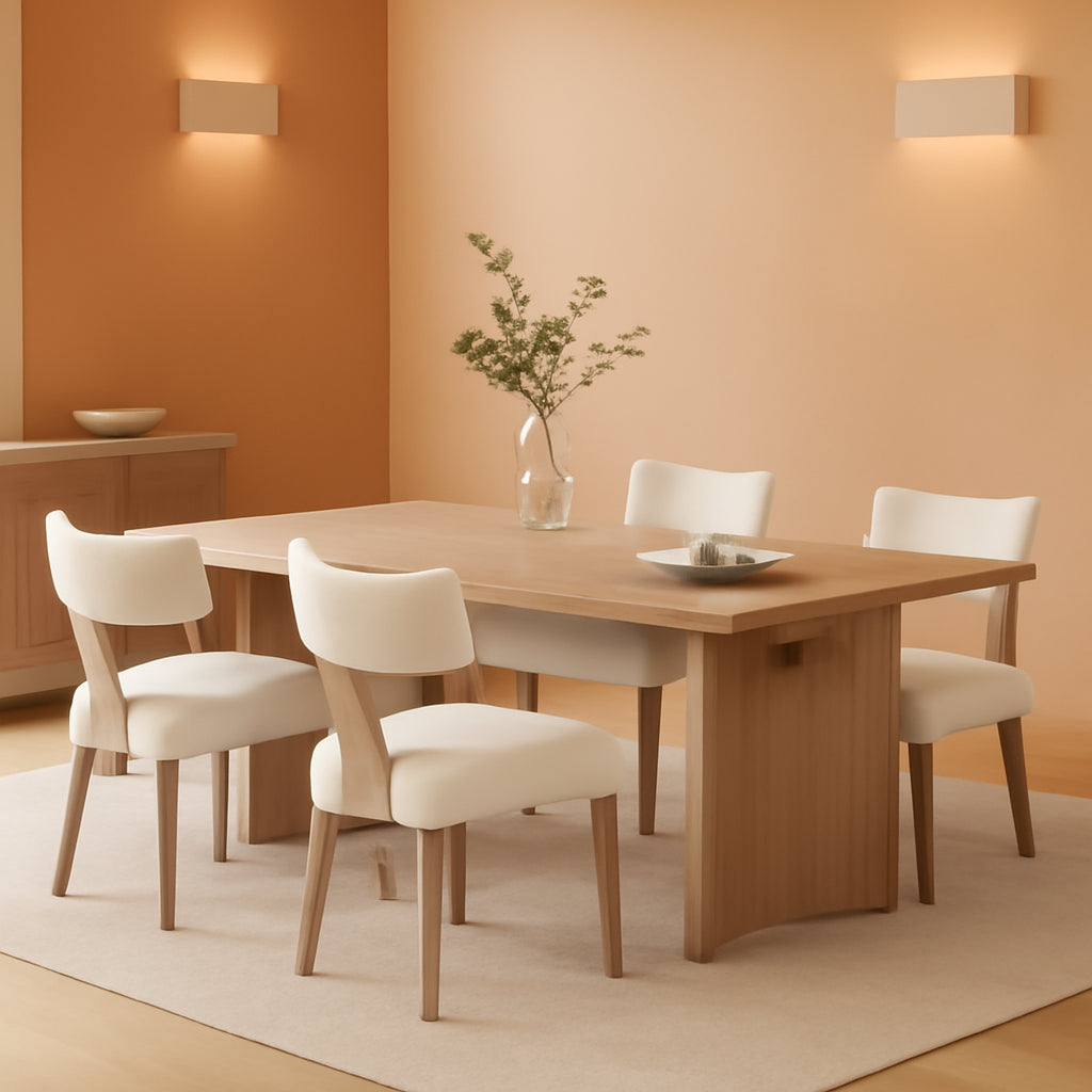 Beige Upholstered Linen Dining Armchairs Wood Legs