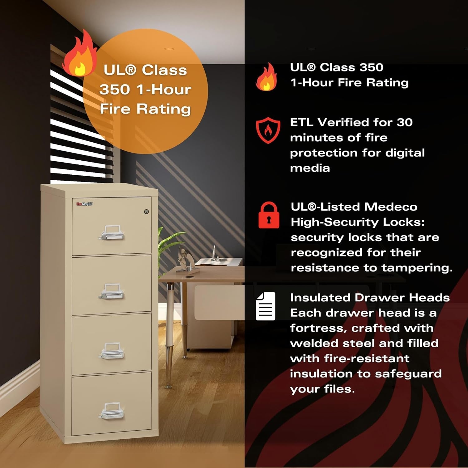 Parchment Four Drawer Fire Safe Legal File Cabinet UL 1 Hour