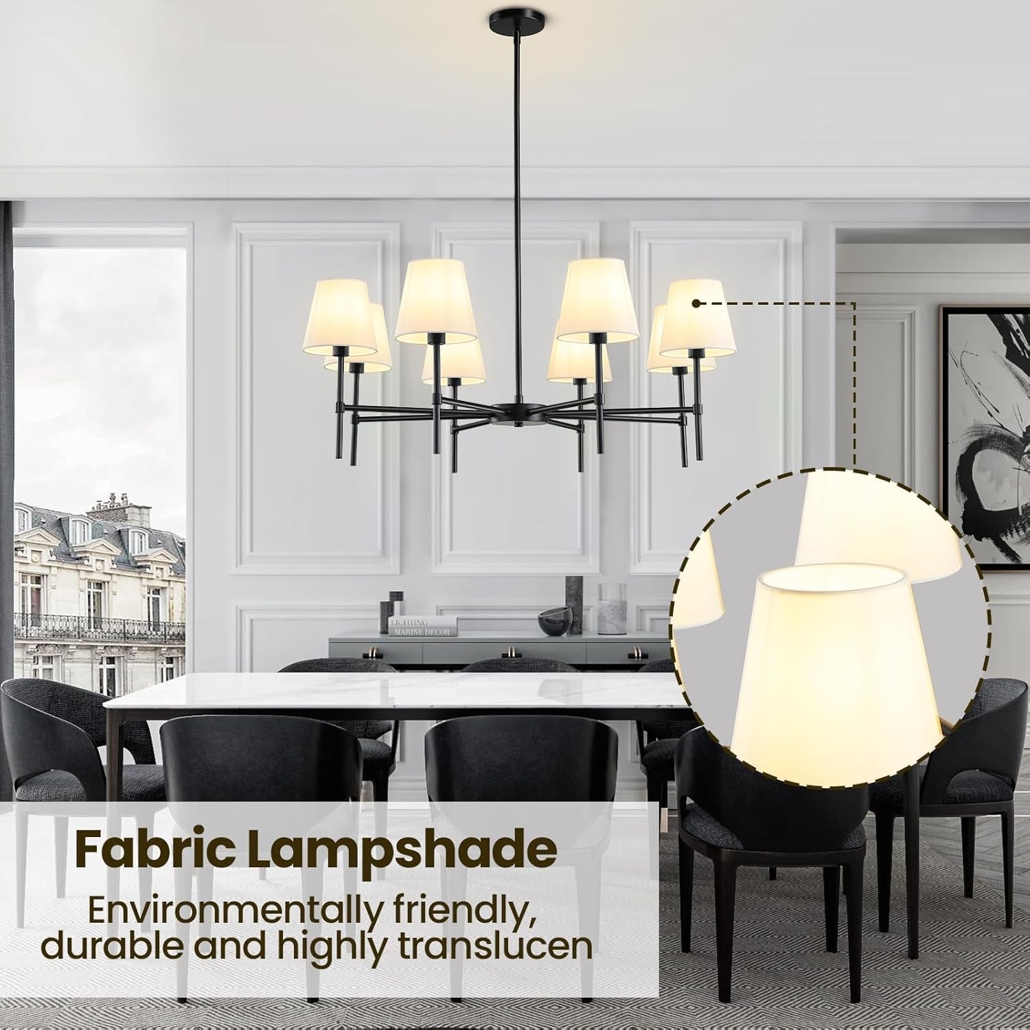 Black 8 Light Dining Room Chandelier Farmhouse Pendant-2