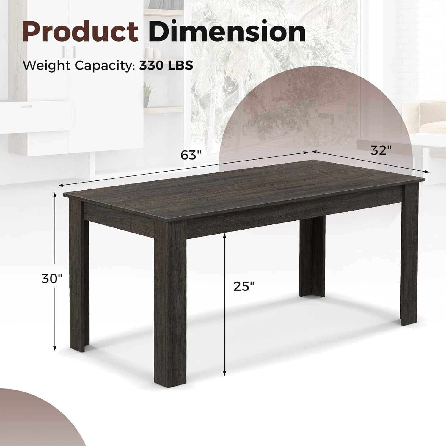 63 Inch Wood Dining Table For 4 To 6 People Grey Ideal For Dining Room