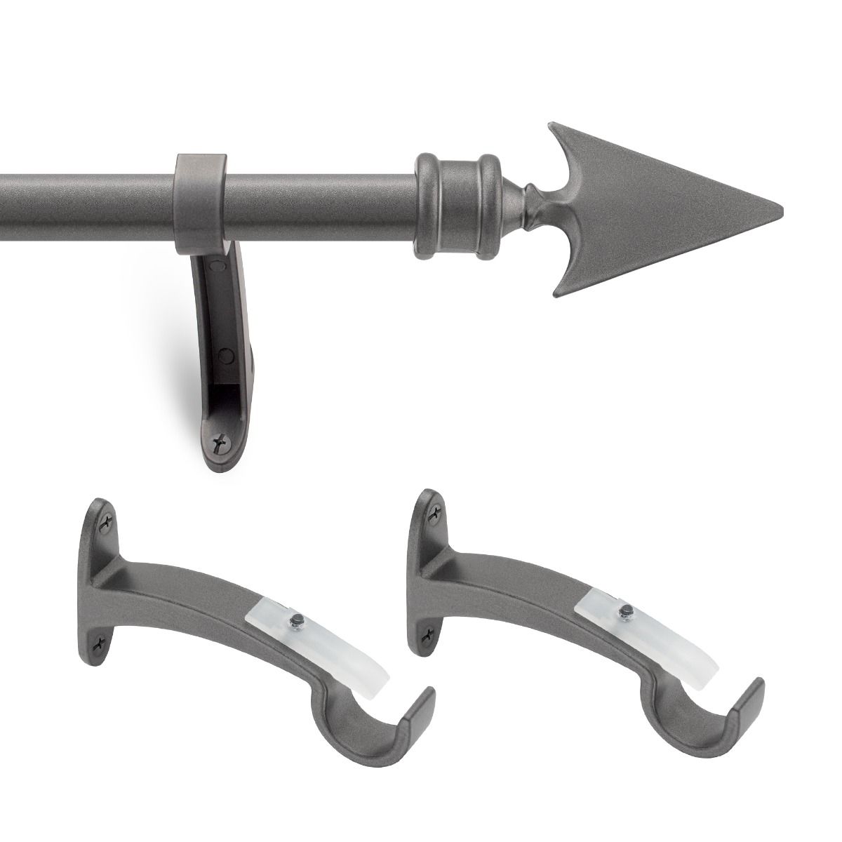 Extendable Charcoal Grey Metal Curtain Pole - Arrow Finial - 36-66", 66-120"-4