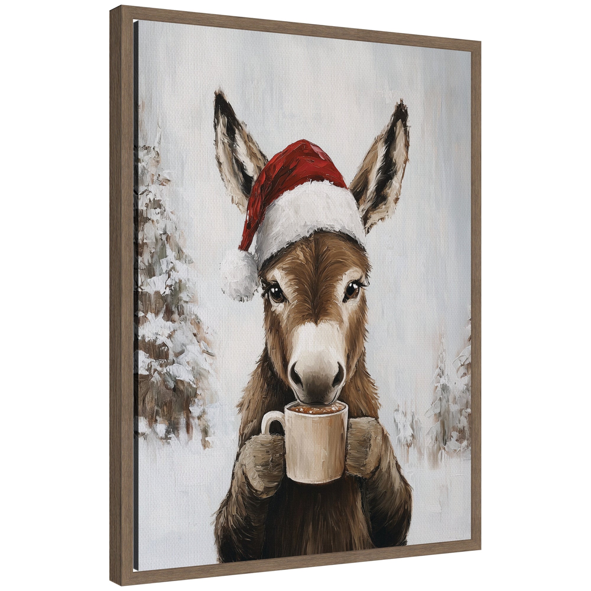 Sylvie Framed Canvas Donkey Winter Hot Cocoa by The Creative Bunch Studio