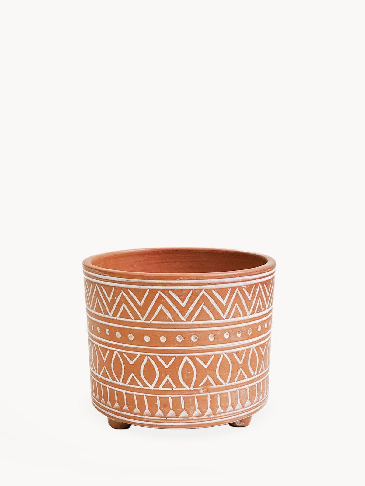 Hand Etched Terracotta Pot - Small - PRHOMZ