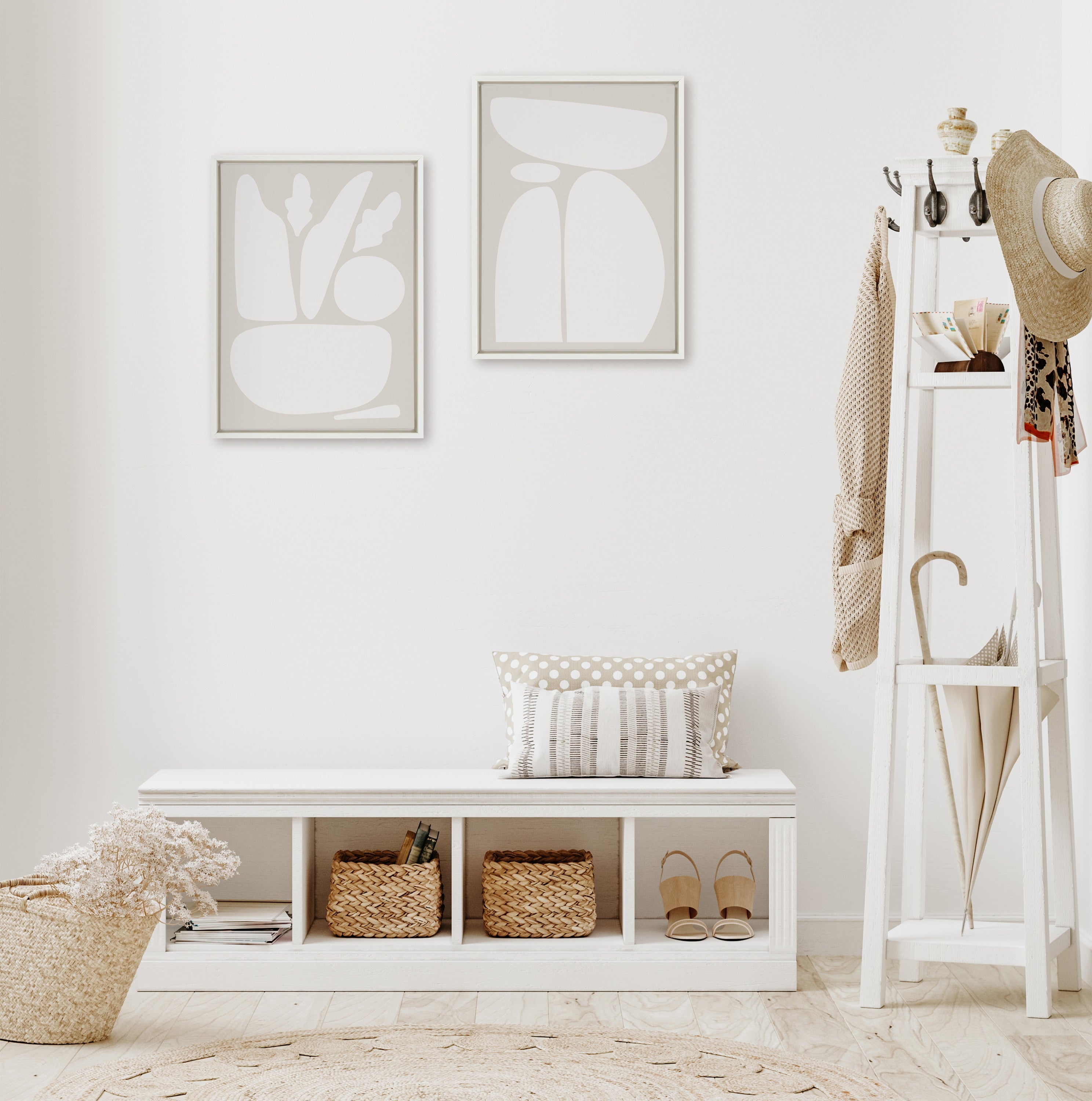 Sylvie Zen Botanical Rock Neutral Framed Canvas Set by The Creative Bunch Studio
