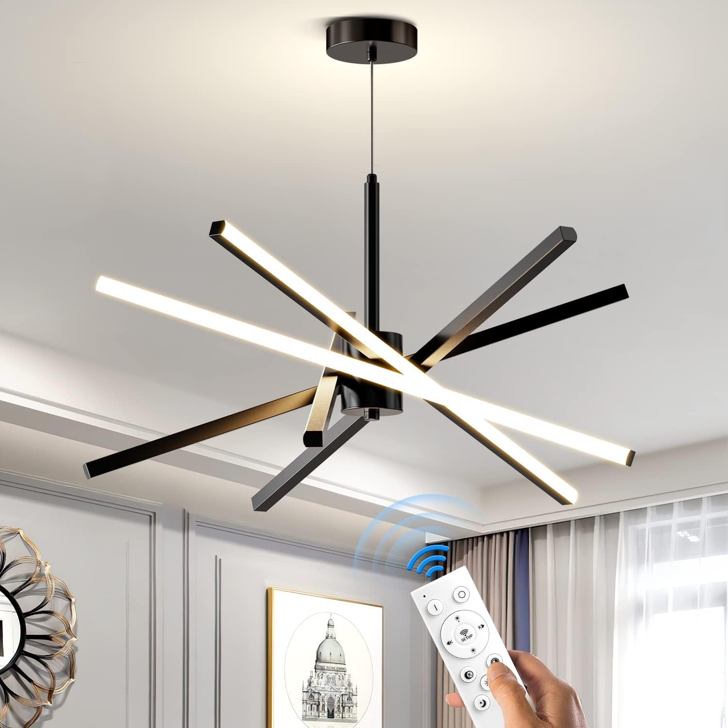 Black 31.5 Inch Modern Sputnik LED Chandelier Lighting-0