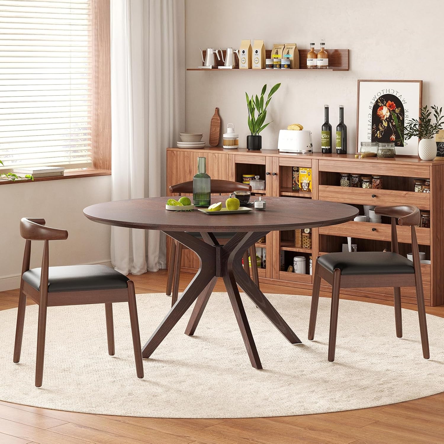 Walnut 47.2-Inch Round Dining Table With X Pedestal Solid Wood
