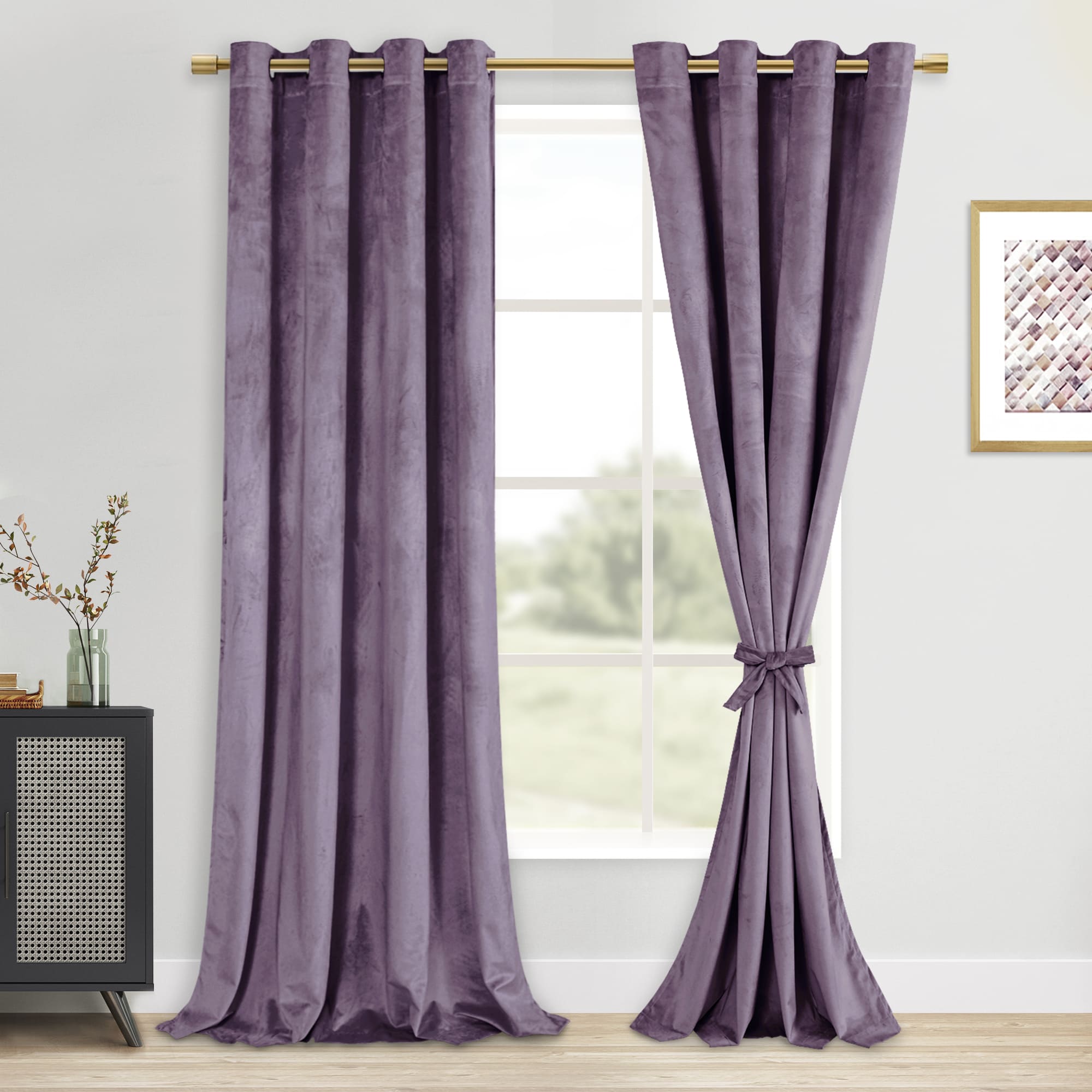DWCN Velvet Blackout Curtains with Tiebacks, Set of 2 Panels-10