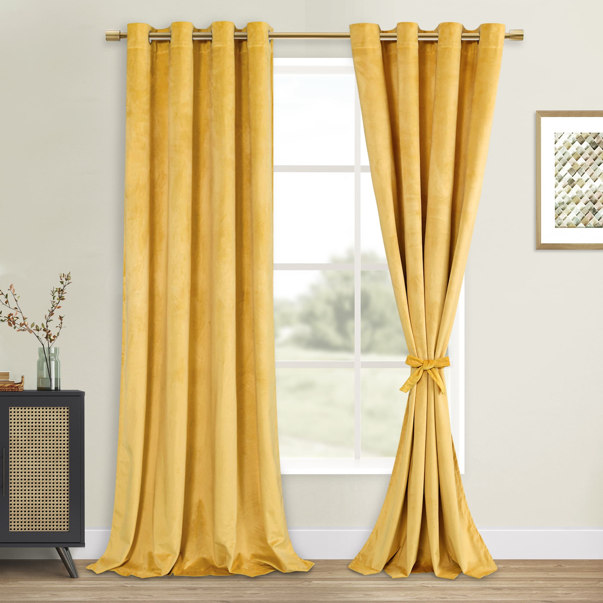 DWCN Velvet Blackout Curtains with Tiebacks, Set of 2 Panels-11
