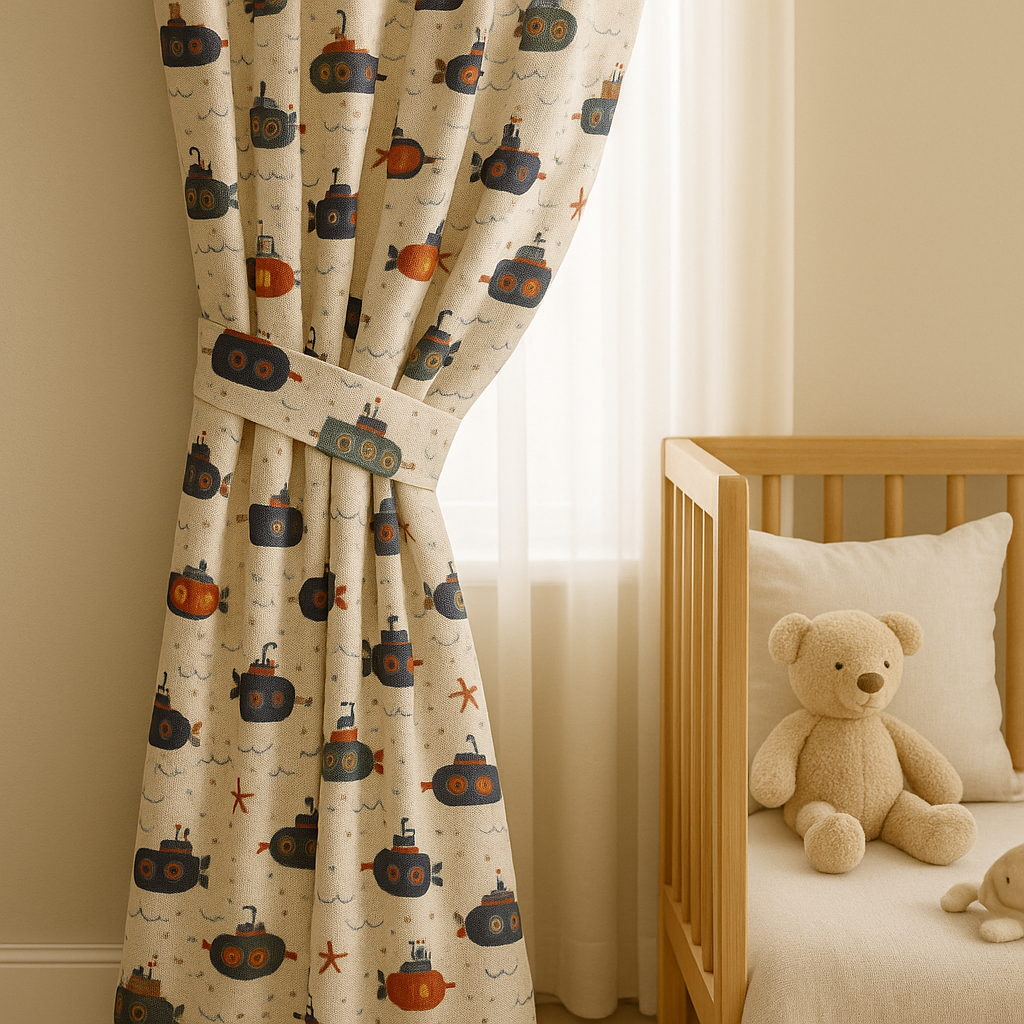 Submarine Adventure Cotton Kids Curtains – Nautical Underwater Drapes, Light-Filtering or 100 % Blackout-1