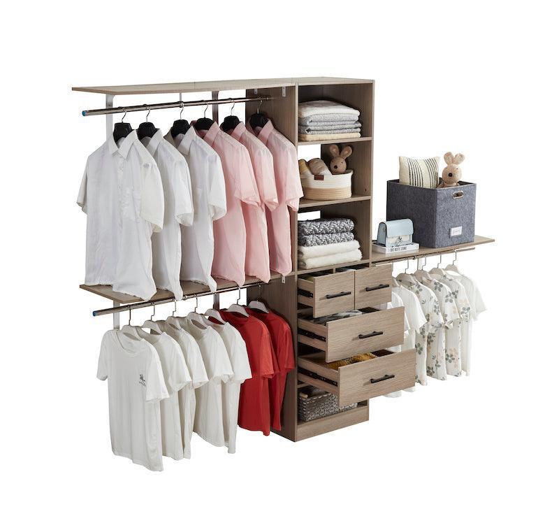 8FT Wood Closet System with Drawers & Doors - Built-In Wall-Mounted Organizer for Bedroom Clothes Storage - PRHOMZ