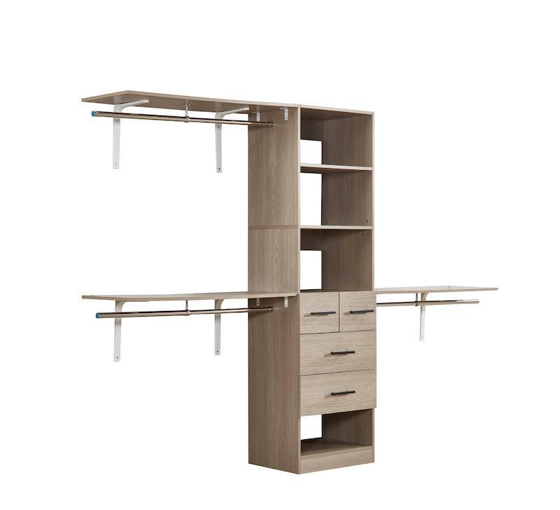 8FT Wood Closet System with Drawers & Doors - Built-In Wall-Mounted Organizer for Bedroom Clothes Storage - PRHOMZ