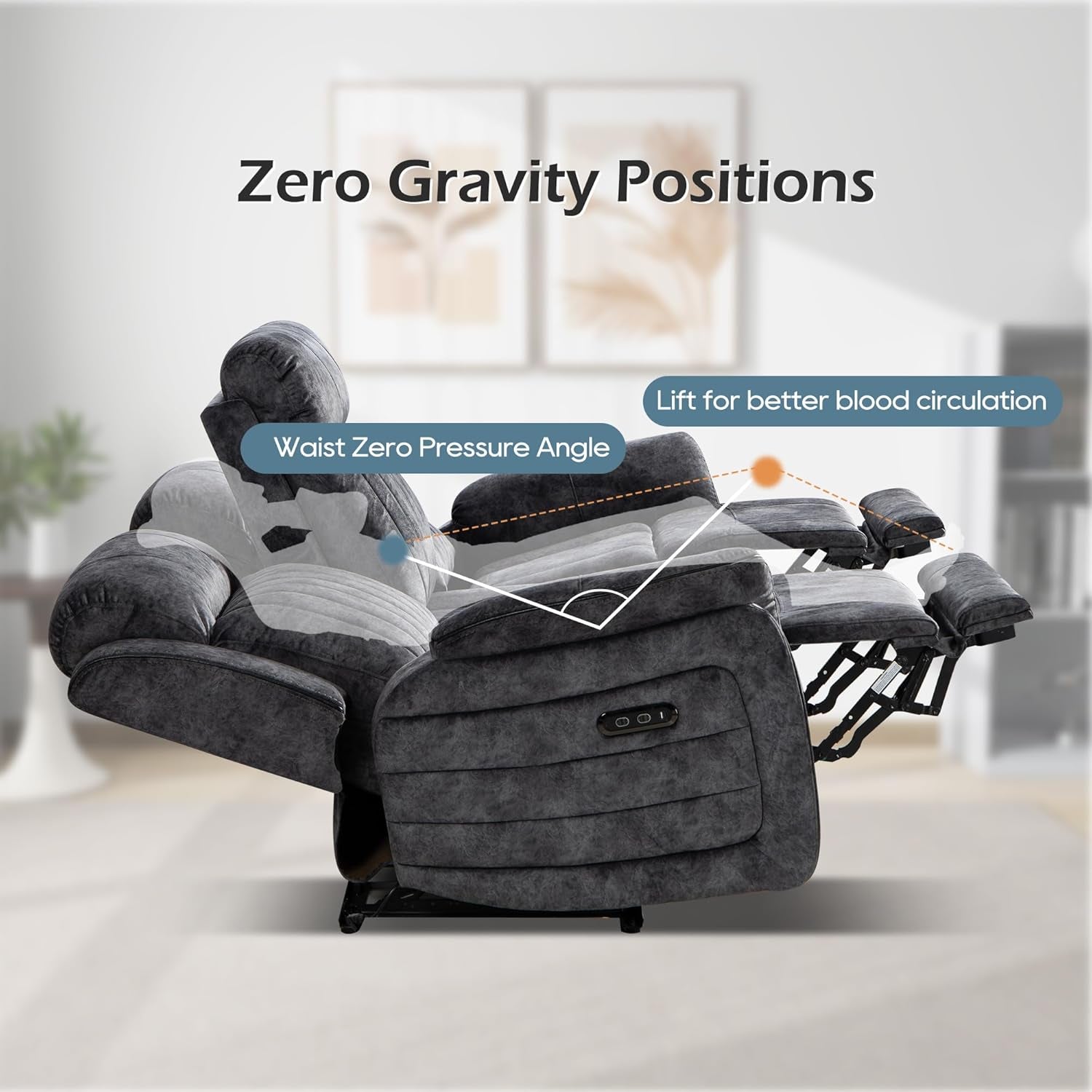 Zero Gravity Power Reclining Sofa Grey With USB Ports