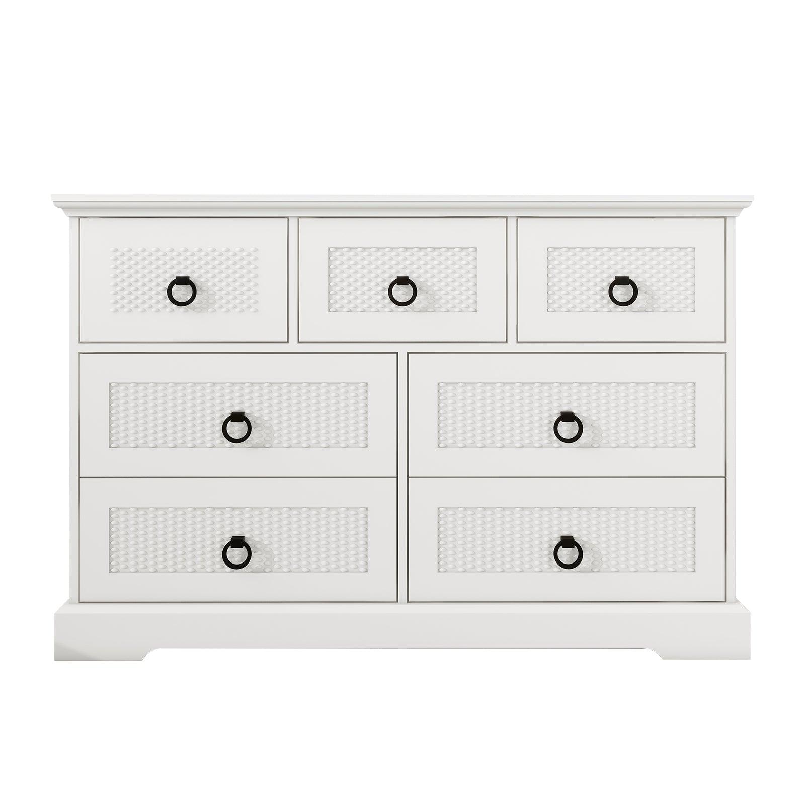 Modern 7-Drawer Dresser – 47" Wide Farmhouse Chest for Bedroom, Living Room, Entryway – White Tall Storage Cabinet - PRHOMZ