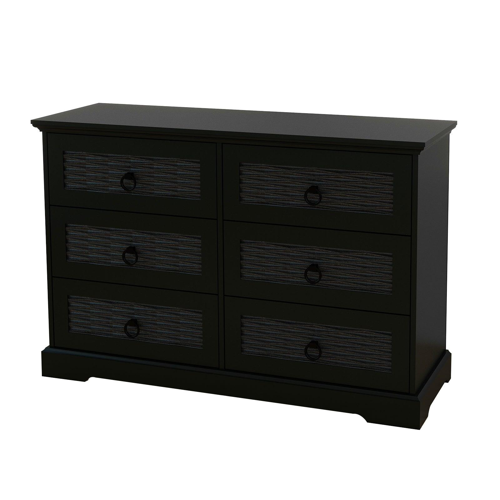 47" Wide Farmhouse Wood Drawer Dresser with 6 Drawers | Tall Chest of Drawers for Bedroom, Living Room & Entryway - PRHOMZ