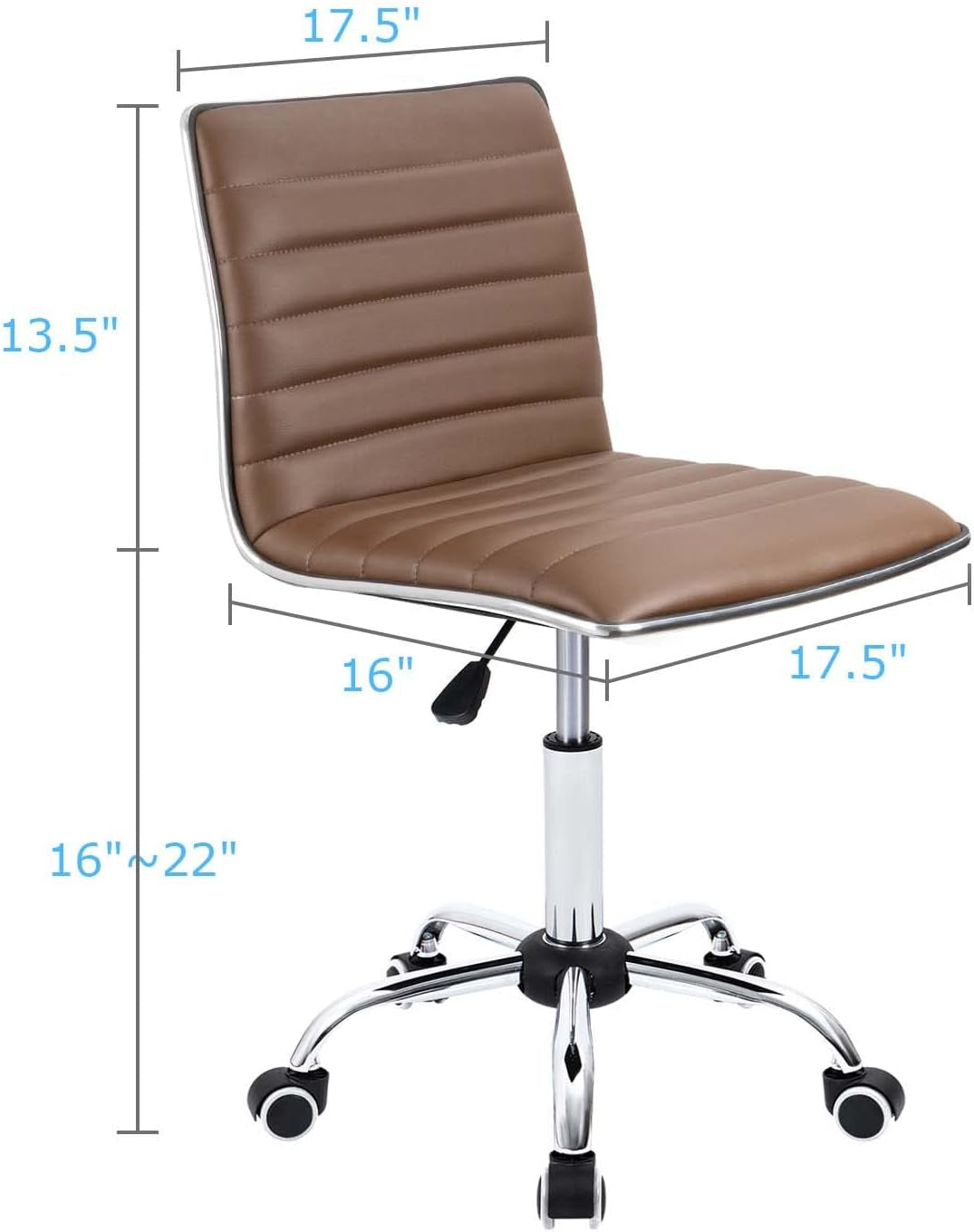 Mid Back Leather Armless Ribbed Task Chair Swivel Office
