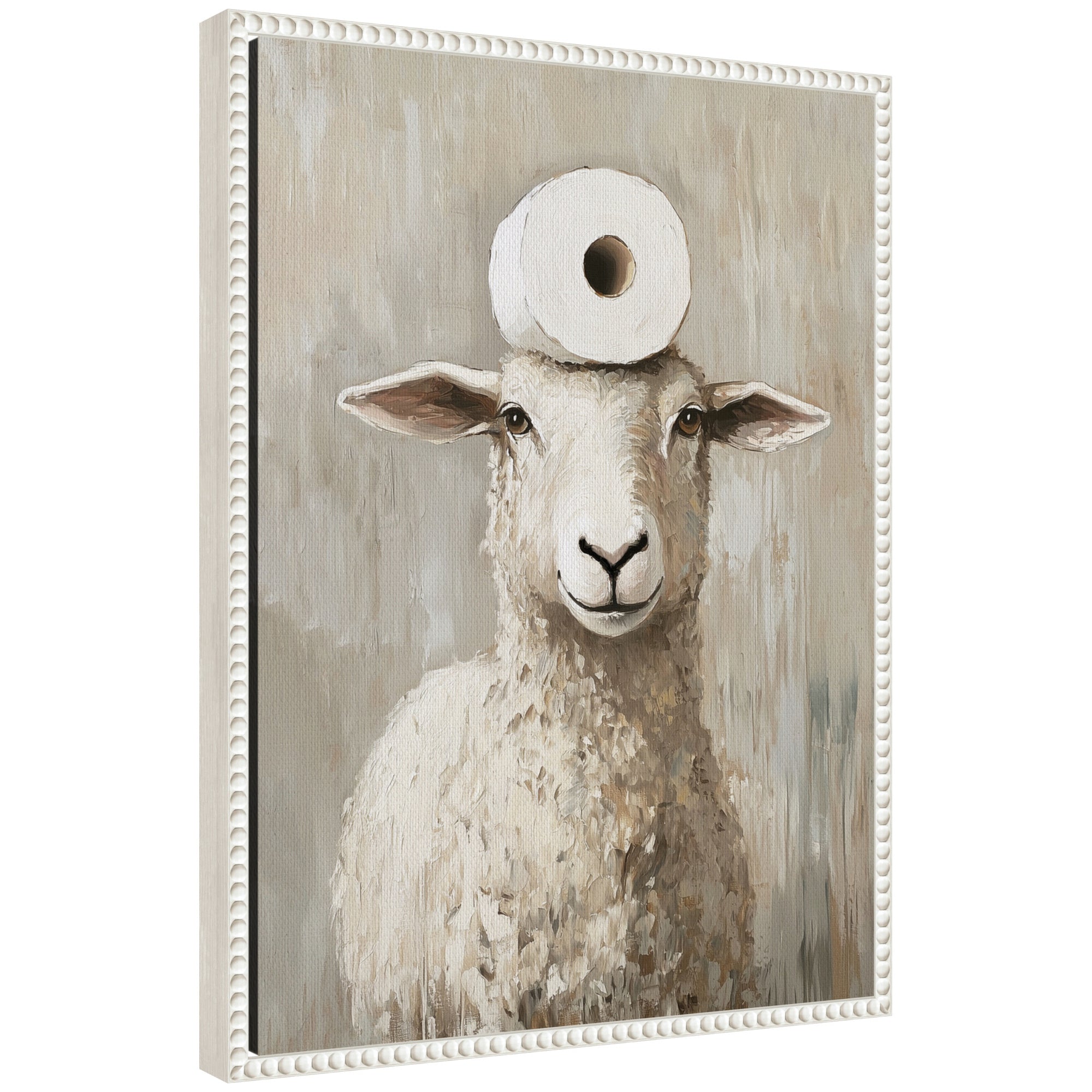 Sylvie Toilet Paper Roll on Cute Sheeps Head Bathroom Art Framed Canvas by The Creative Bunch Studio