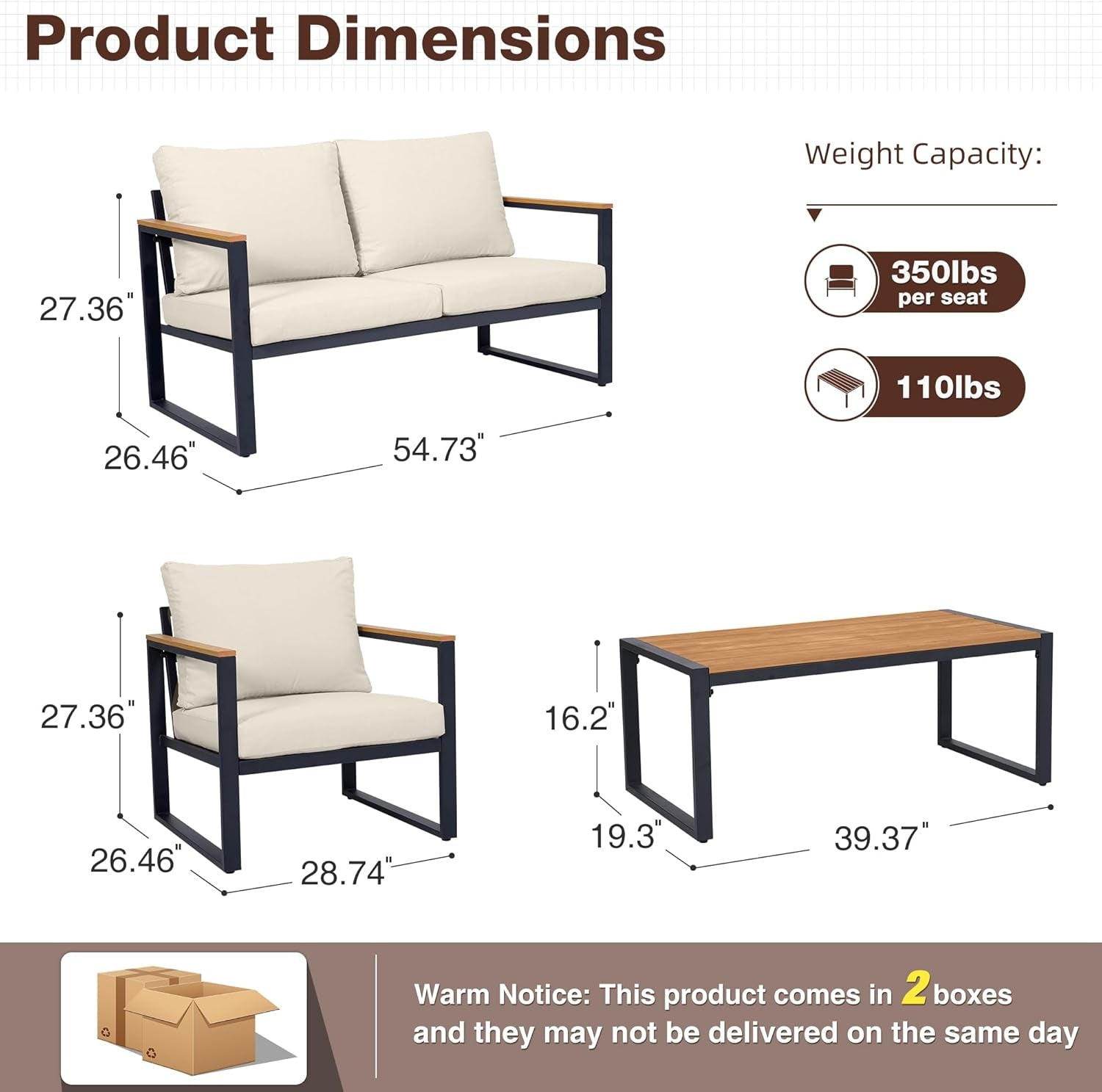4 Piece Patio Set With Coffee Table Beige Metal Frames And Washable Cushions