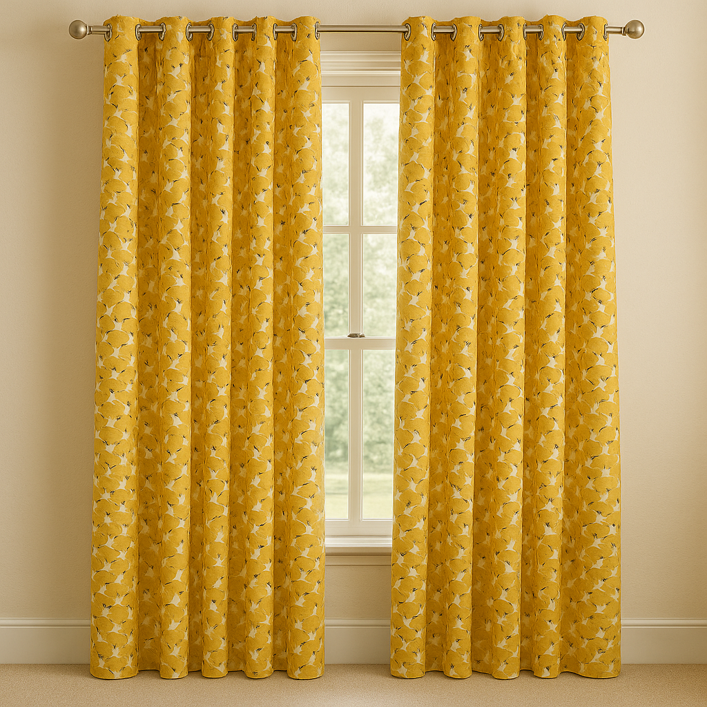 Seagull Flight Cotton Kids Curtains – Mustard Coastal Drapes, Light-Filtering or 100 % Blackout-3