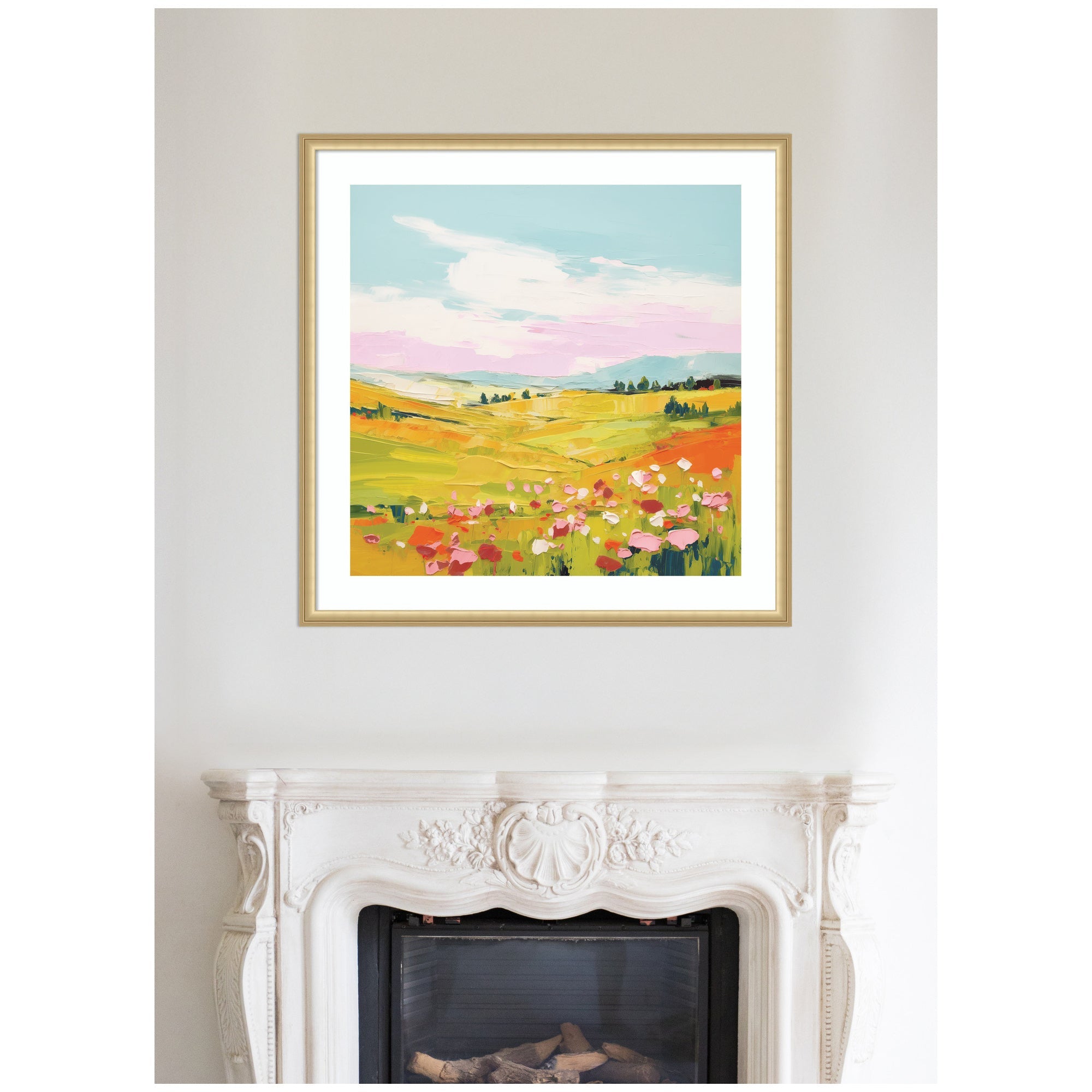 Framed Art Colorful Meadow Landscape by The Creative Bunch Studio