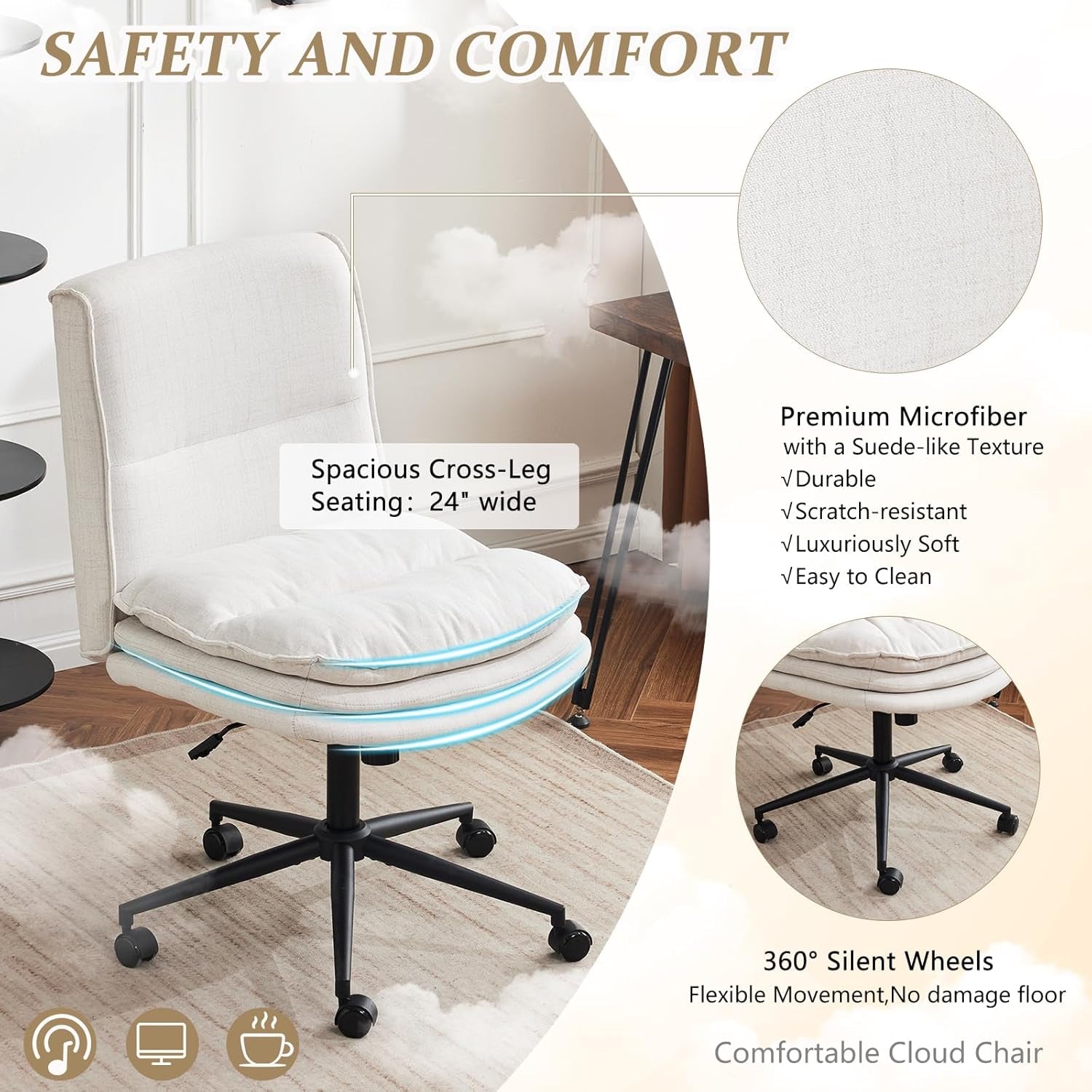 Cloud Criss Cross Office Chair Beige Fabric 18in High Back