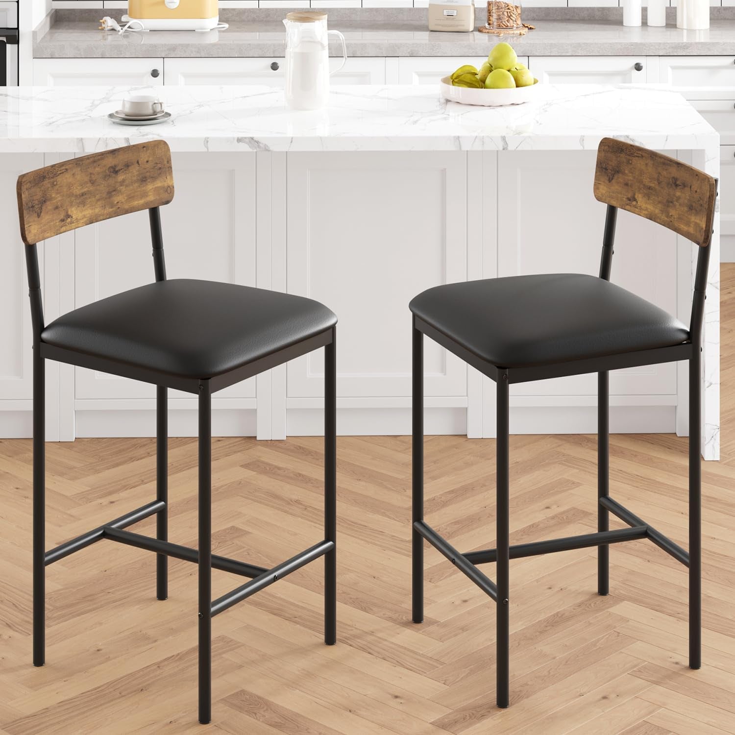 Upholstered Bar Stools Set of Two with Backrest