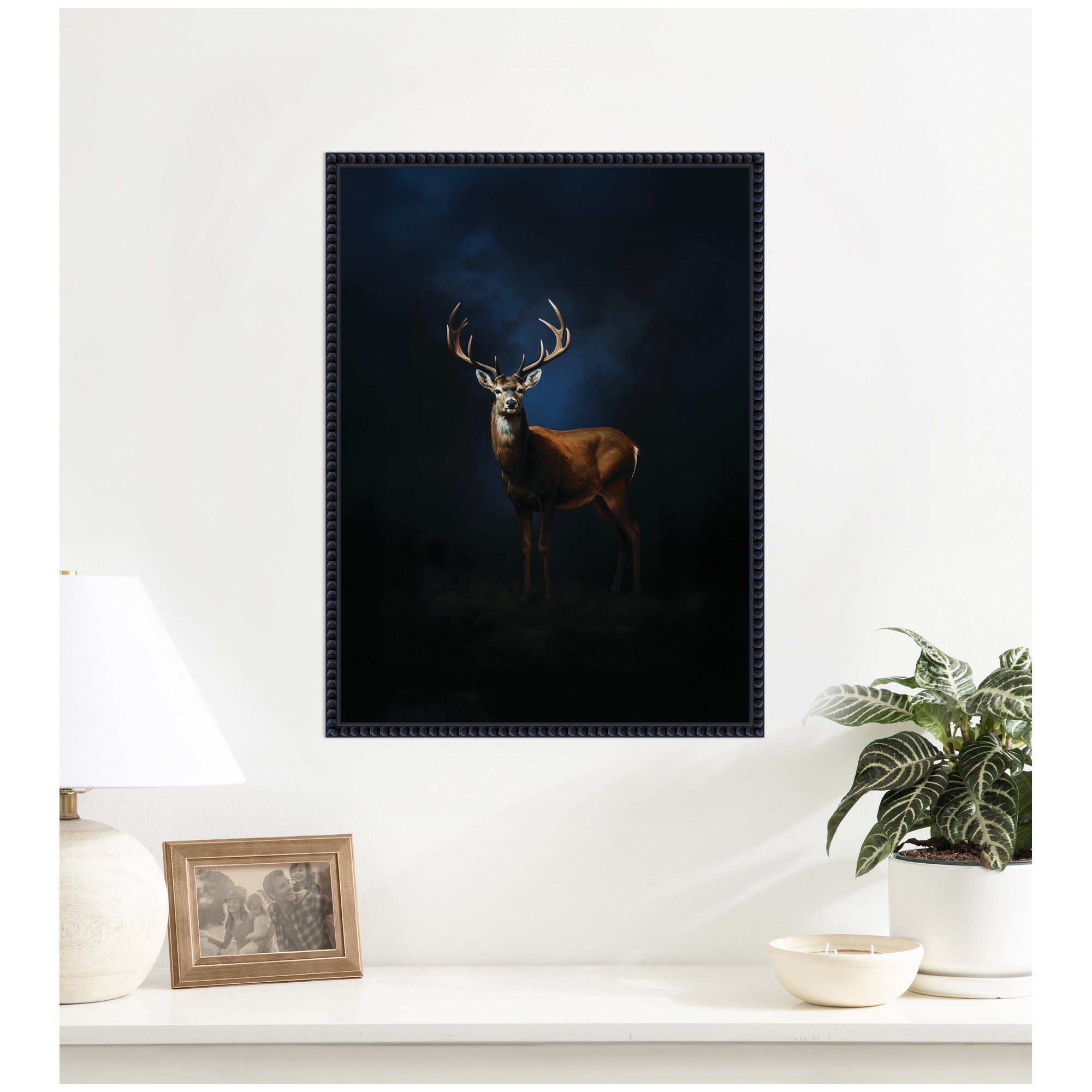 Cobalt Night Sky Deer by The Creative Bunch Studio Framed Canvas Wall Art Print