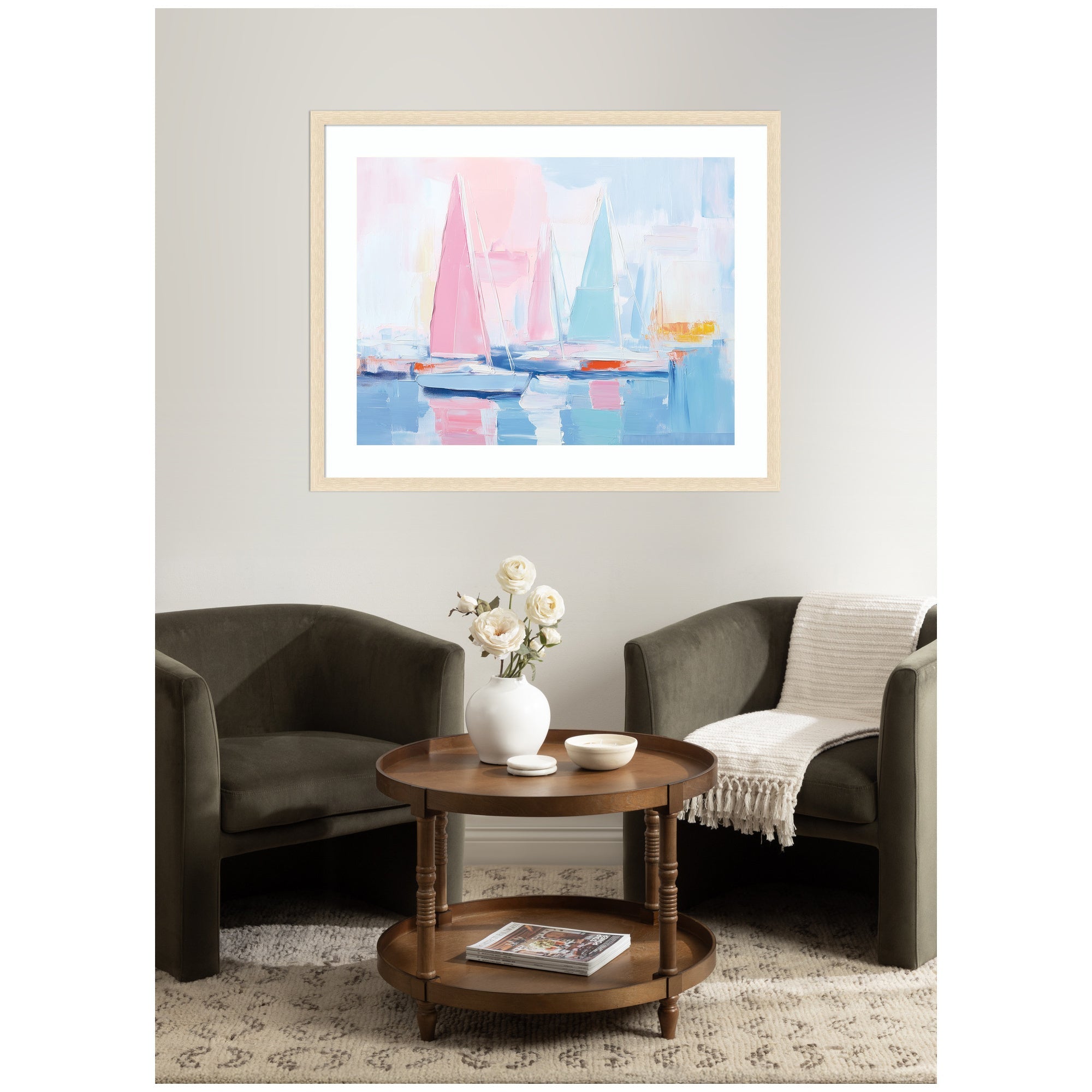 Framed Art Abstract Sailboat Harbor Landscape by The Creative Bunch Studio