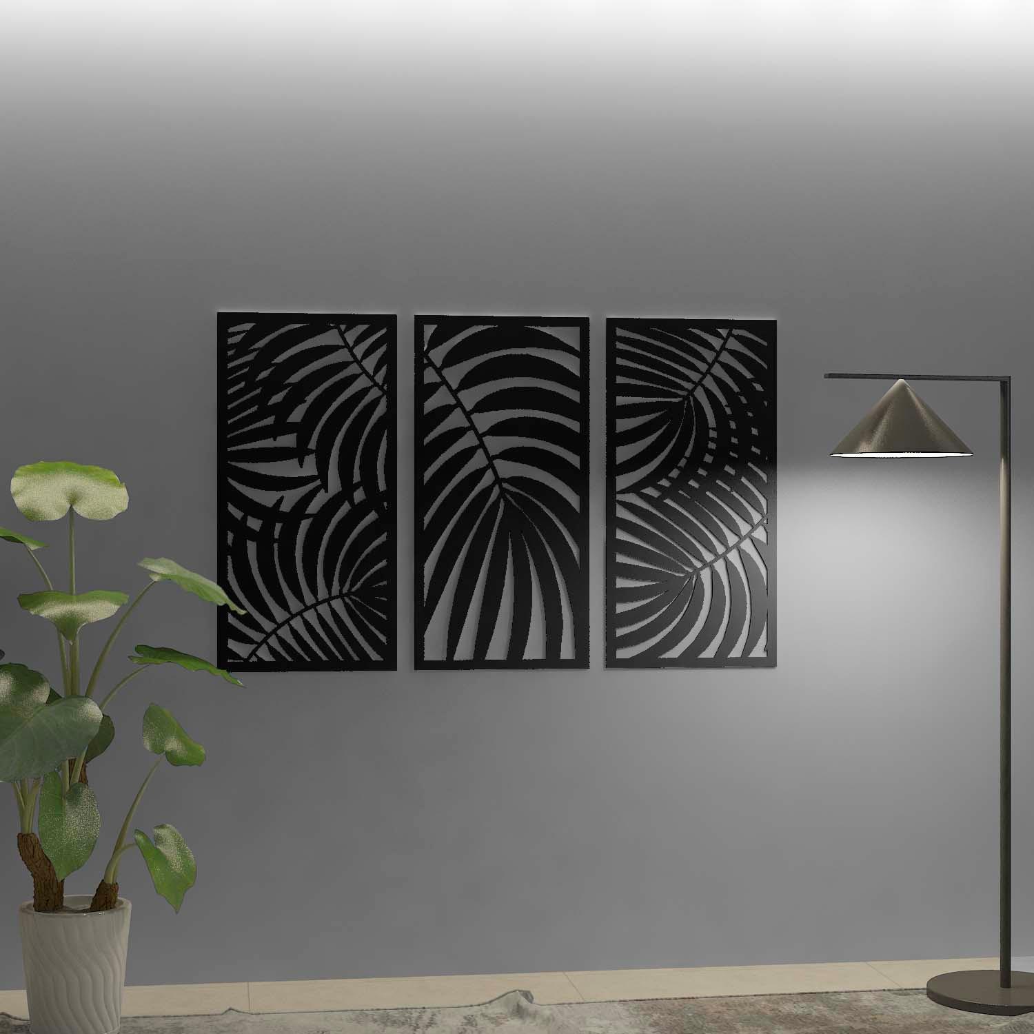 Triptych Palm Leaf 3D Wall Art - PRHOMZ