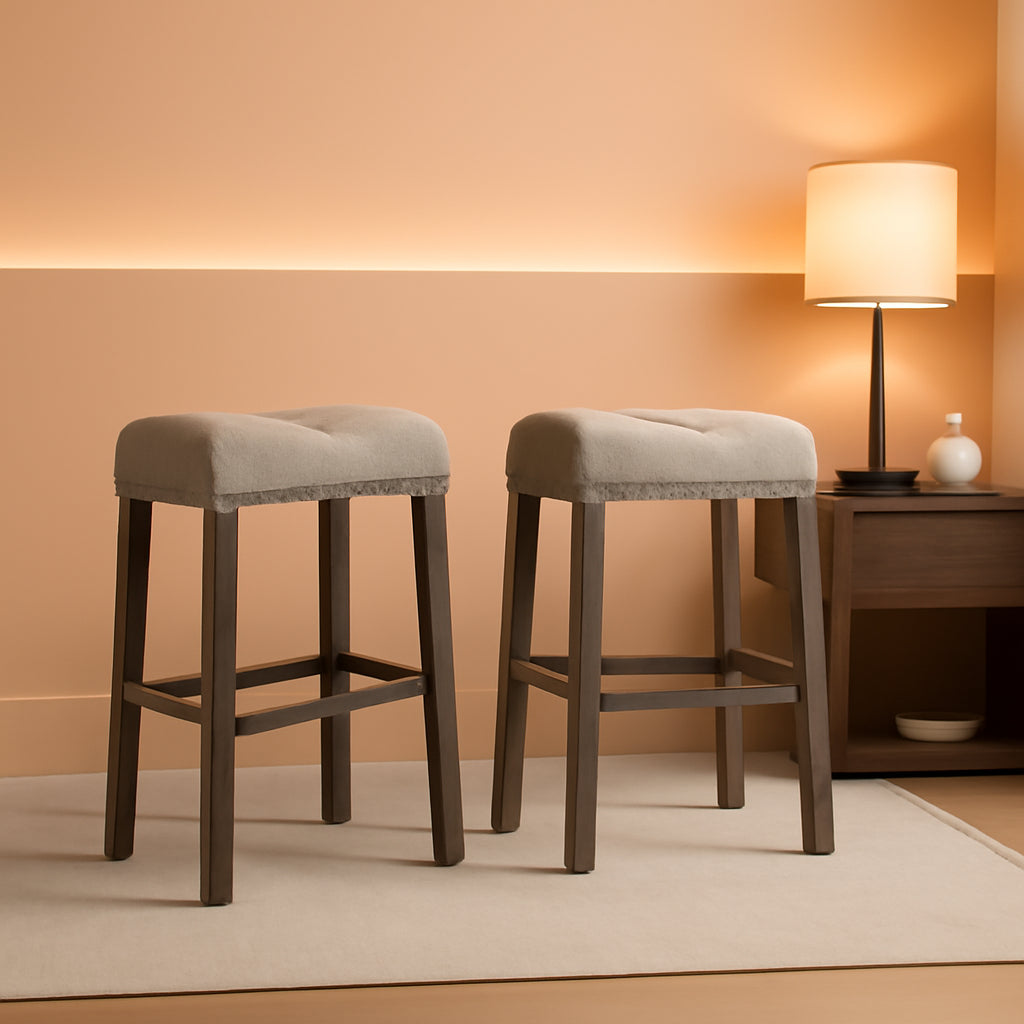 Gray 29 Inch Bar Stools Set Of 2 With Backless Saddle Seat