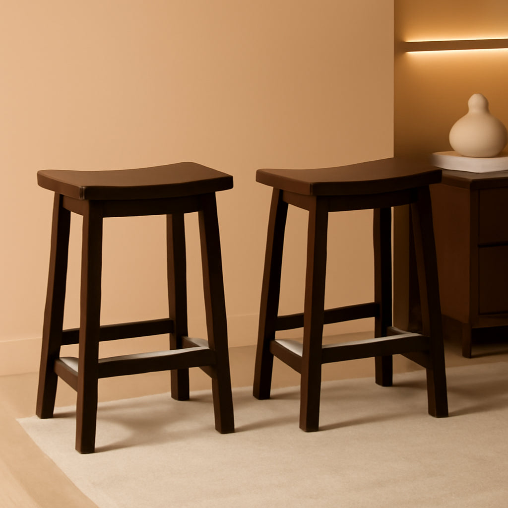 Walnut Saddle Seat Counter Stool 24 Inch Set Of 2 Stools