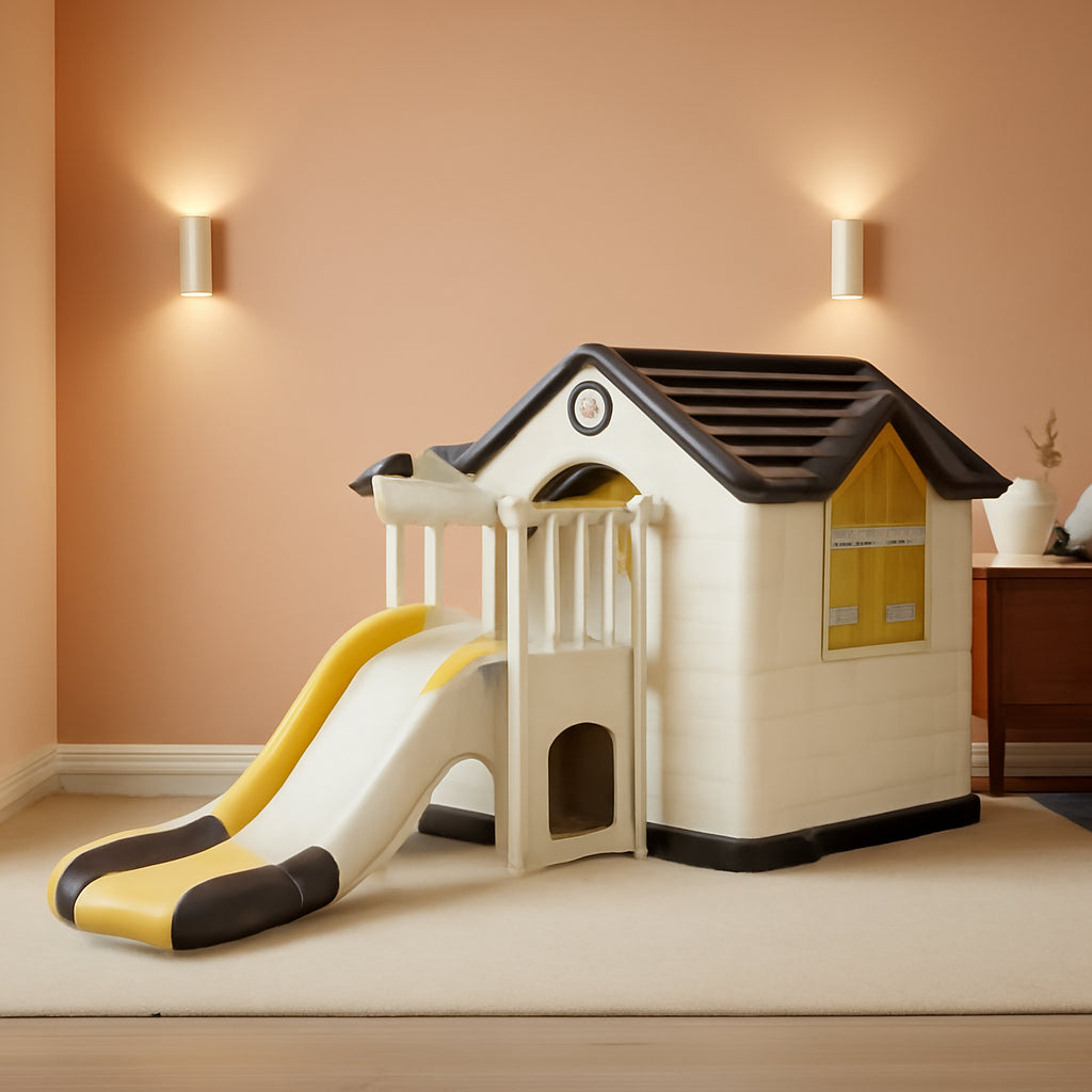 Yellow 7-In-1 Outdoor Kids Playhouse With Slide And Picnic