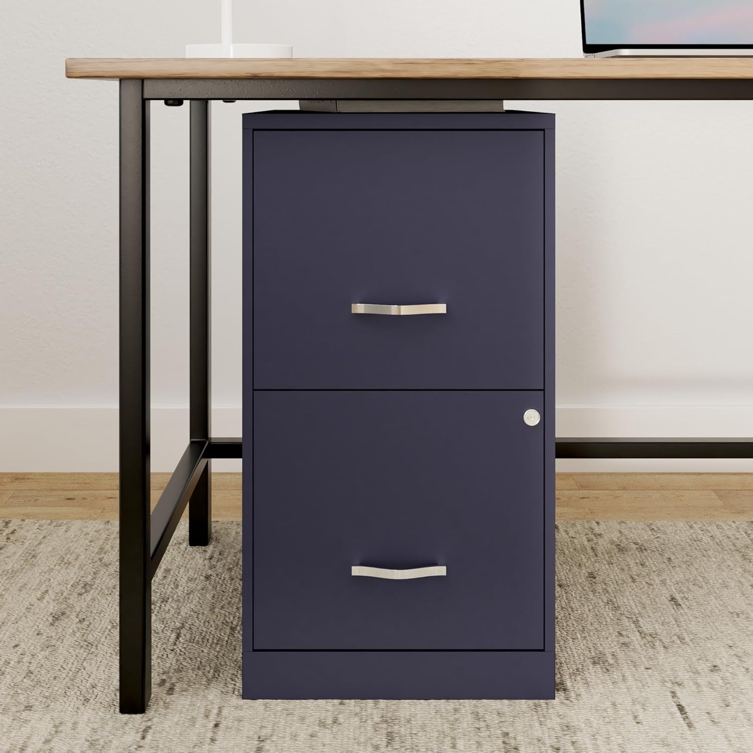 Navy Two Drawer File Cabinet With Smooth Glide Drawers, 14.2 By 18 By 24.5 Inches