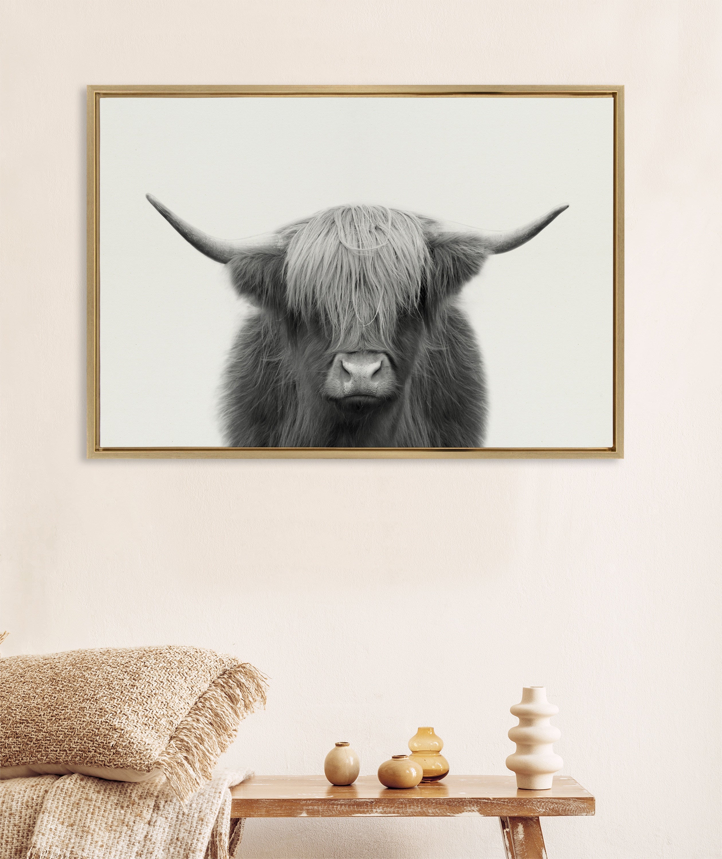 Sylvie Hey Dude Highland Cow Framed Linen Canvas by The Creative Bunch Studio