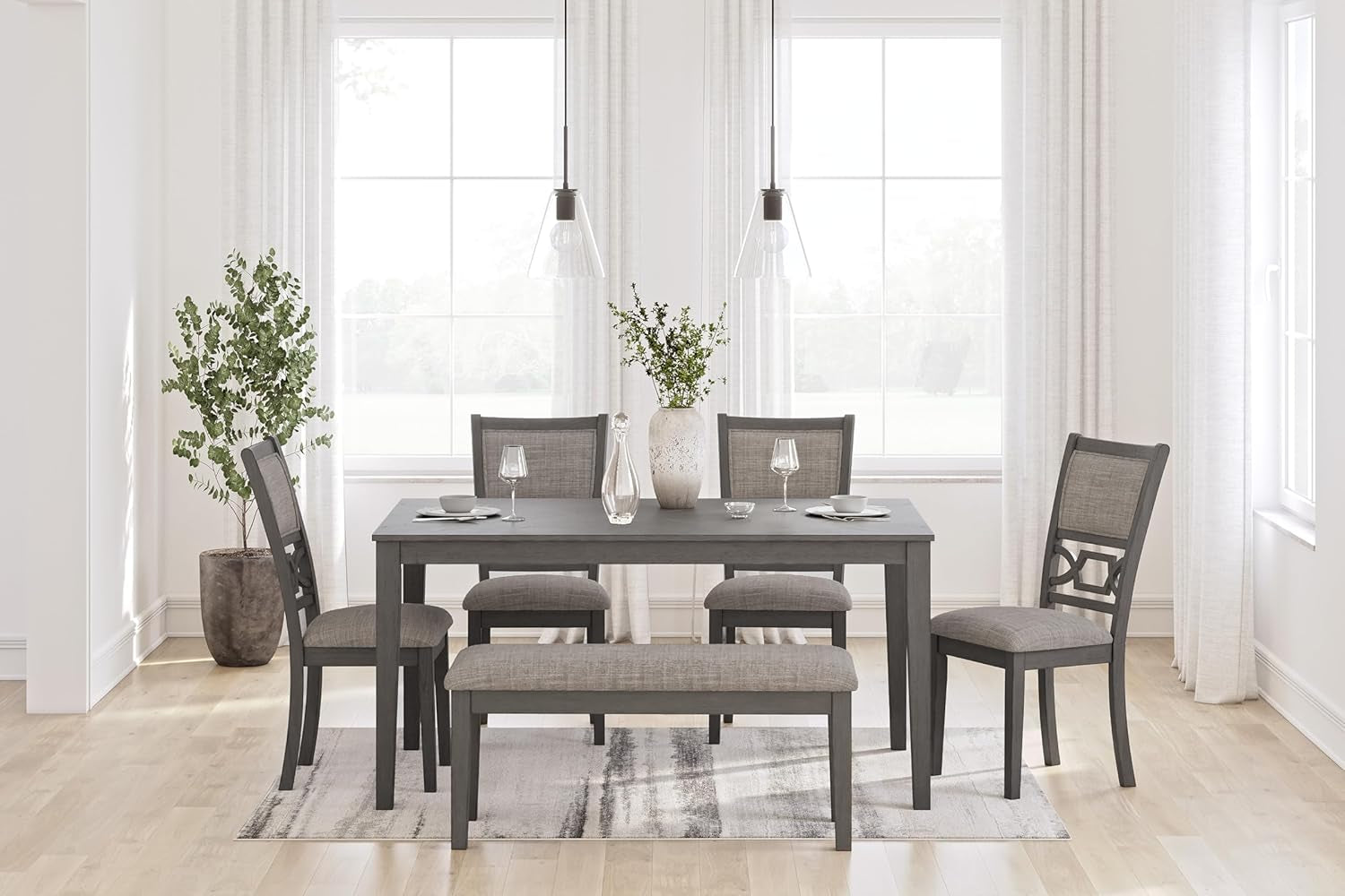 Diamond Patterned Dining Table Set Gray Walnut Stain