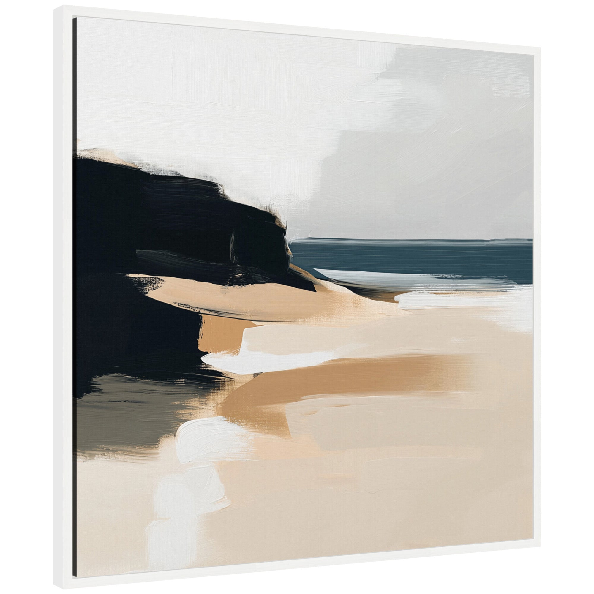 Sylvie Coastal Sand Modern Abstract Landscape I Framed Canvas by The Creative Bunch Studio