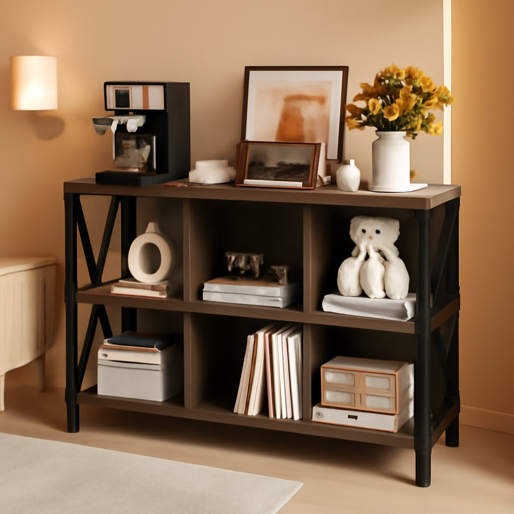 6 Cube Storage Organizer Bookcase Walnut Brown Living Room