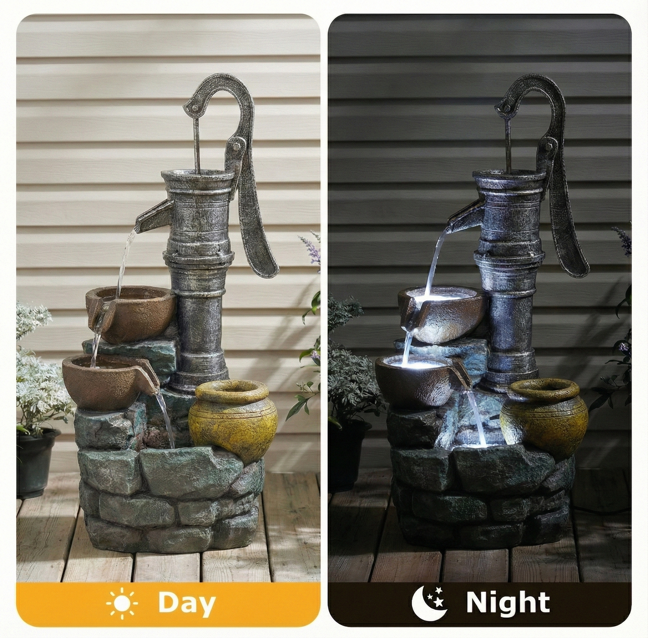 32'' H Large Outdoor Fountain with Vintage Pump