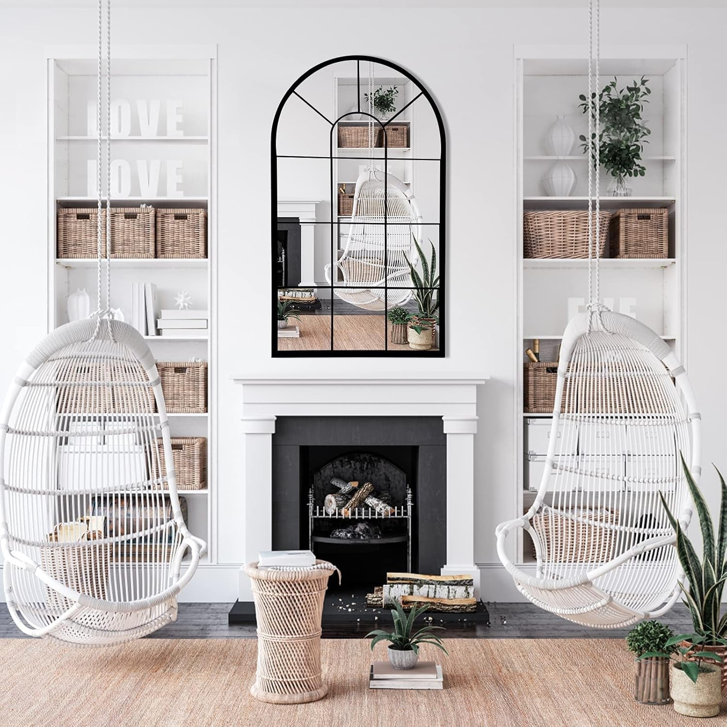 Wall Mirror Black Arched Farmhouse 41.3 x 24 x 1 Inches