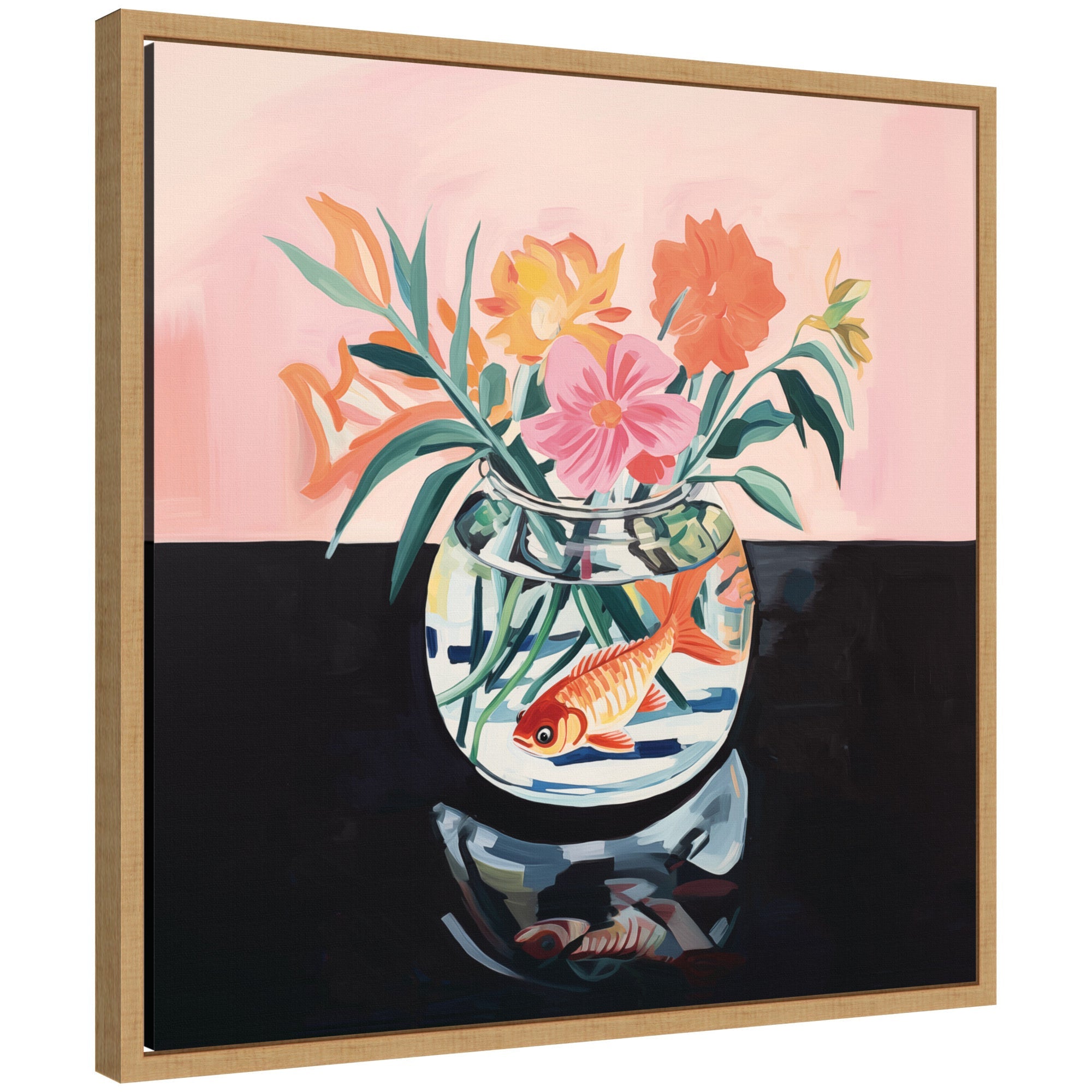 Sylvie Goldfish Bowl Botanical Framed Canvas by The Creative Bunch Studio