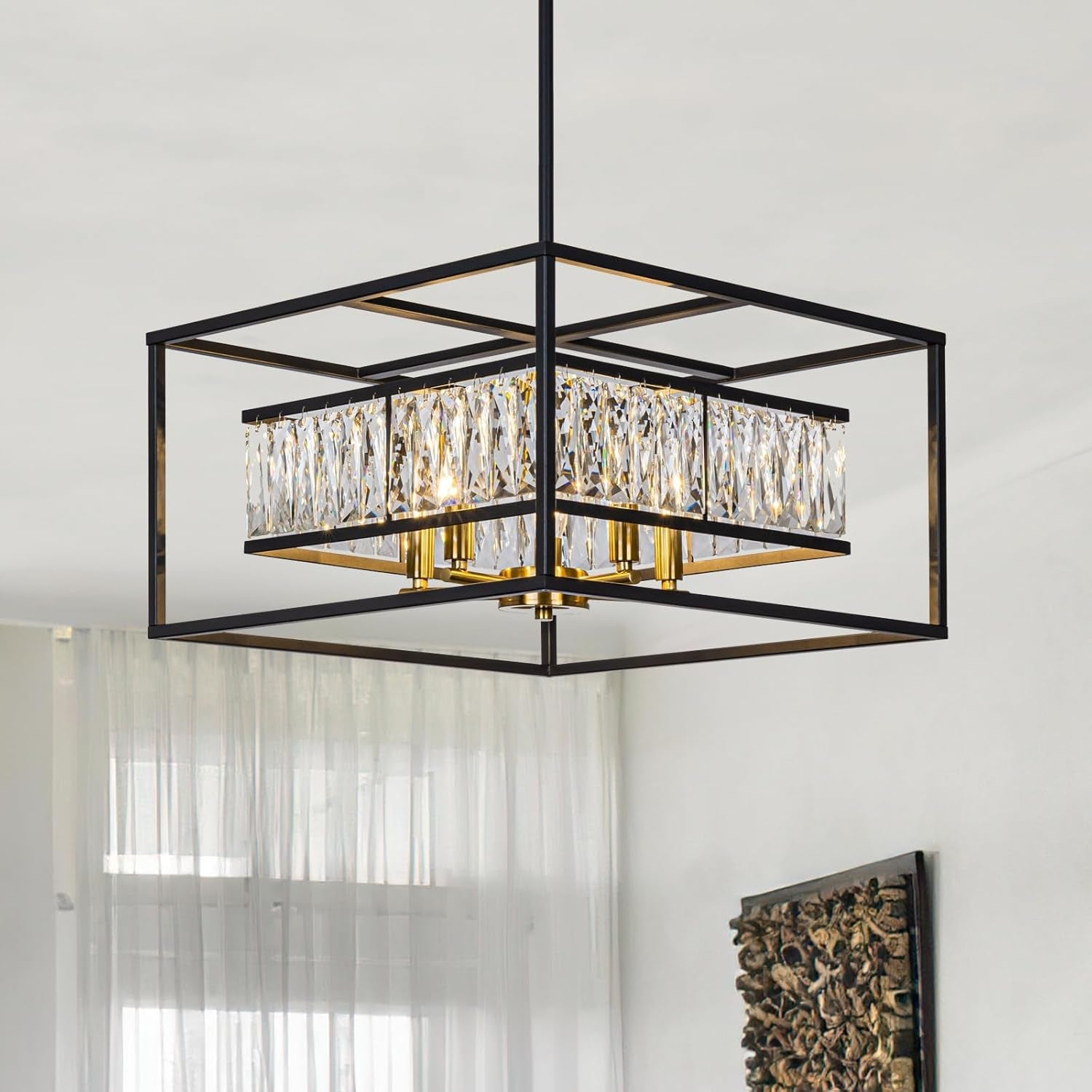 Black Crystal Chandelier Square For Foyer Entryway-0