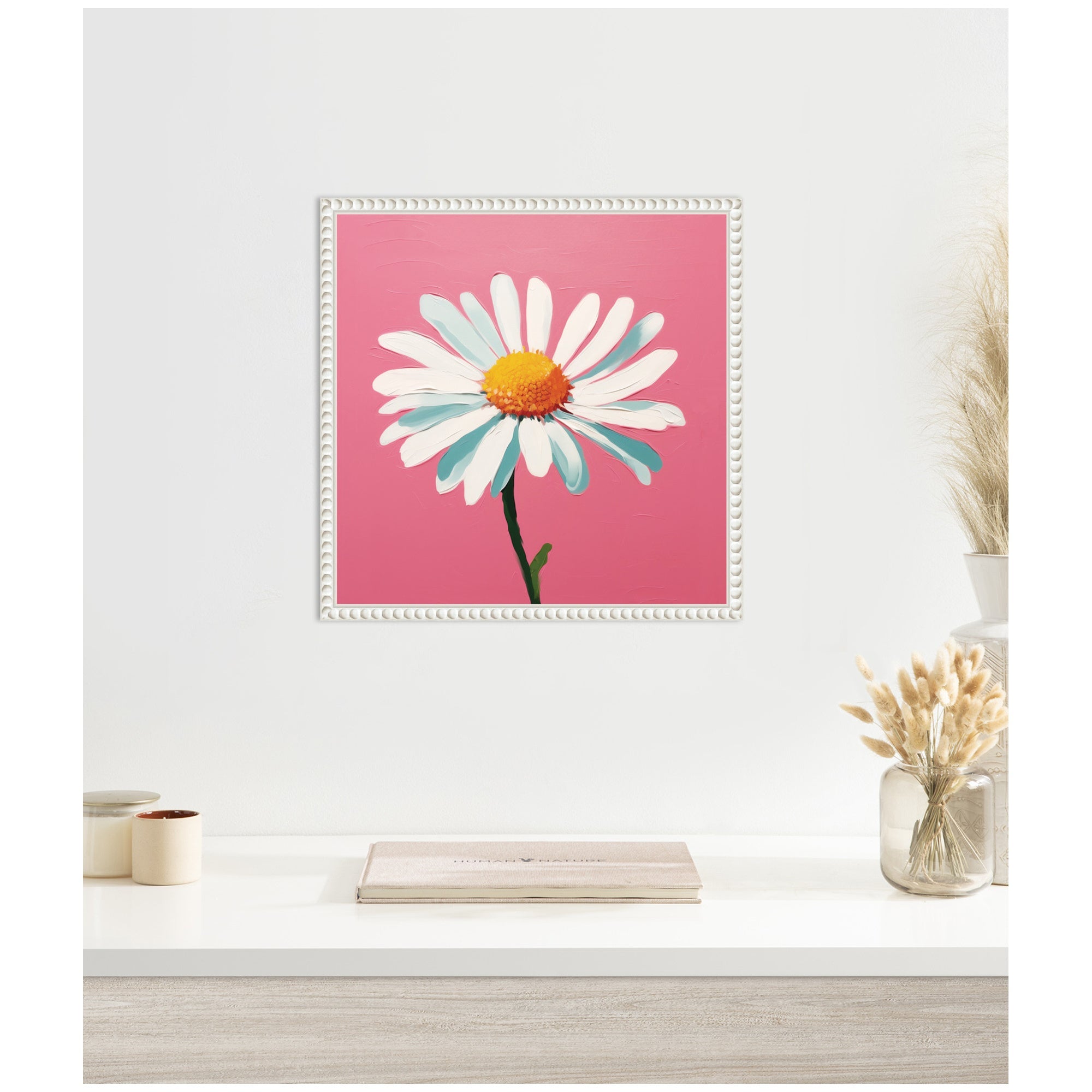 Sylvie Delicate Daisy 2 Pink Framed Canvas by The Creative Bunch Studio