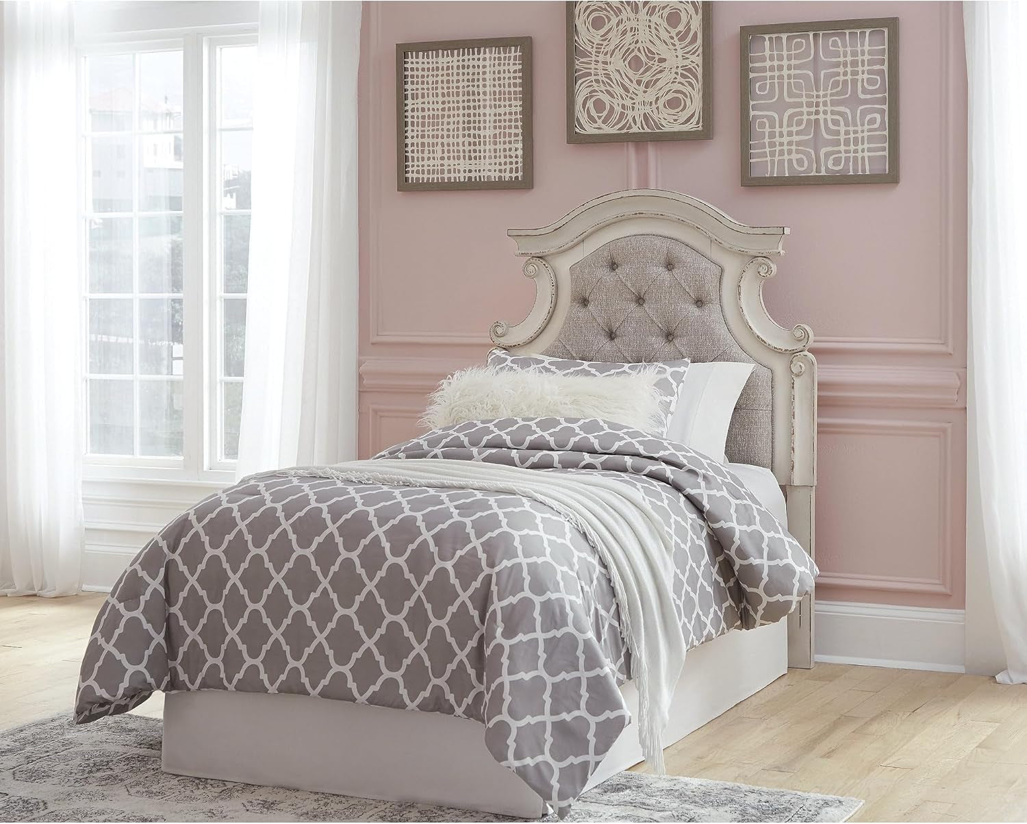 Vintage White Twin Upholstered Tufted Cottage Headboard