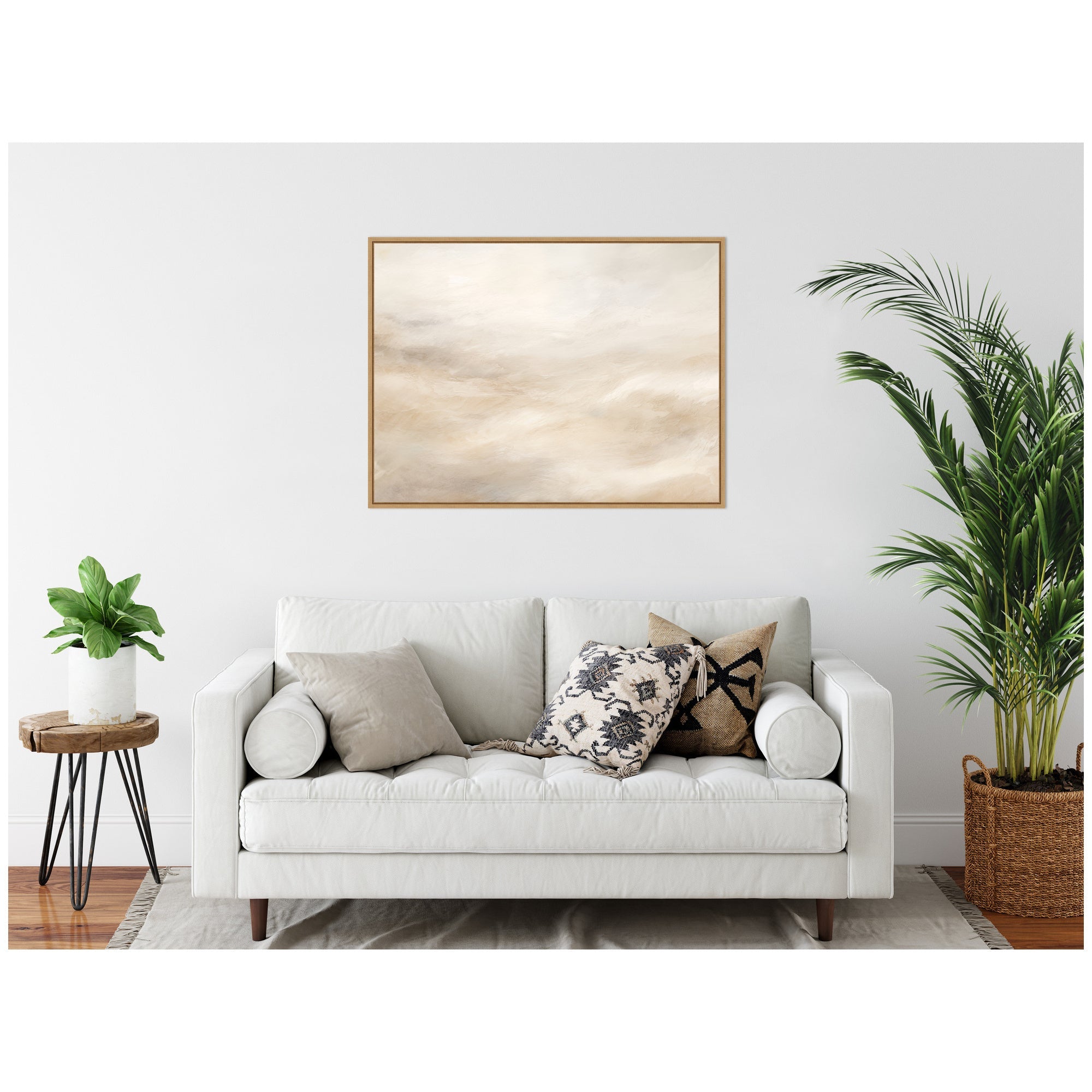 Sylvie Tonal Abstract Textural White and Beige Light Natural Neutrals Horizontal Framed Canvas by The Creative Bunch Studio