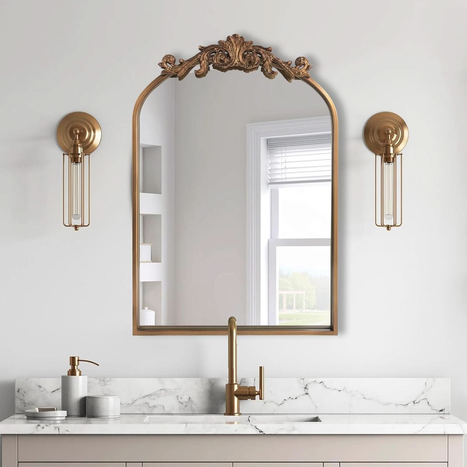 Antique Gold Baroque Arched Wall Mirror 19x27 Decor