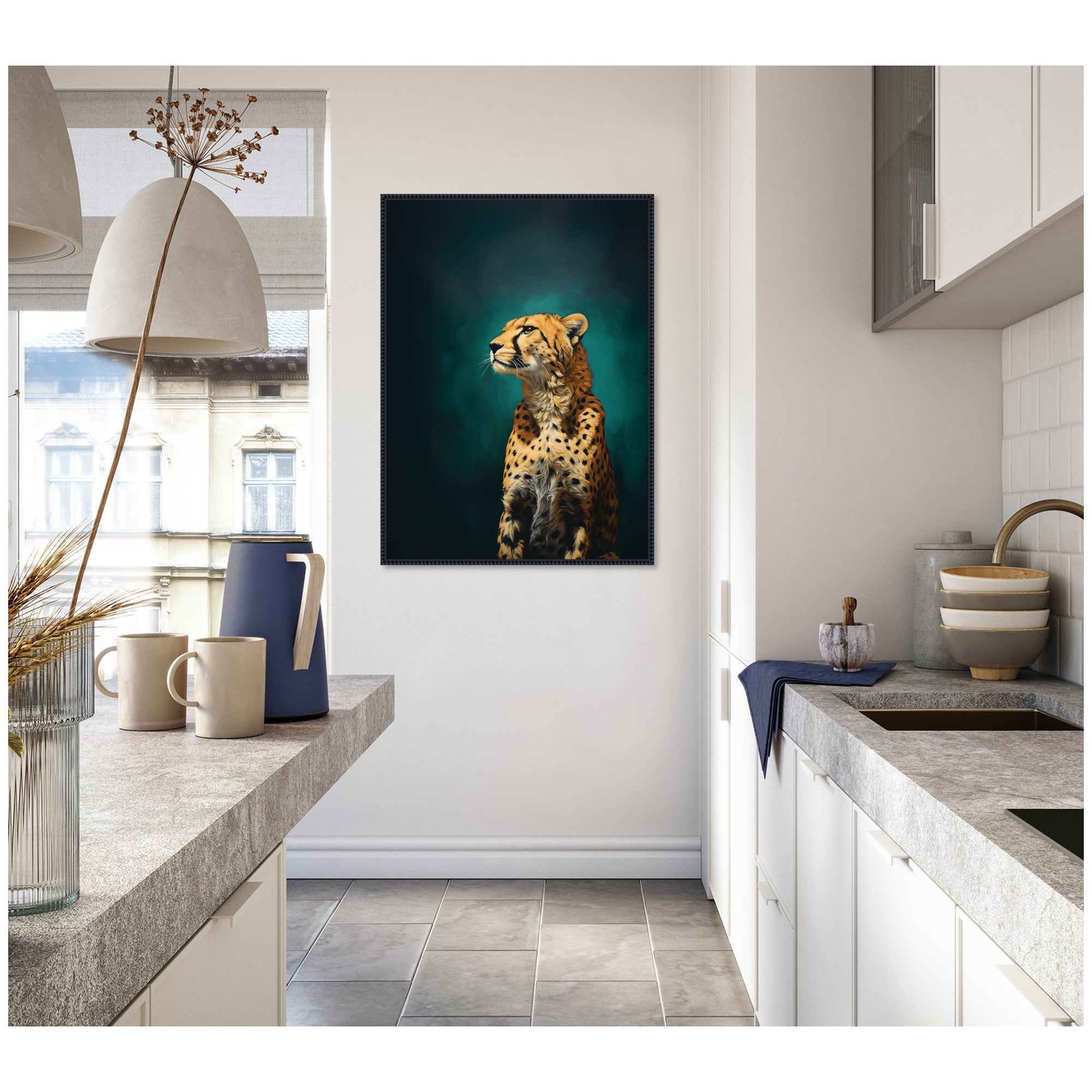 Twilight Teal Leopard by The Creative Bunch Studio Framed Canvas Wall Art Print
