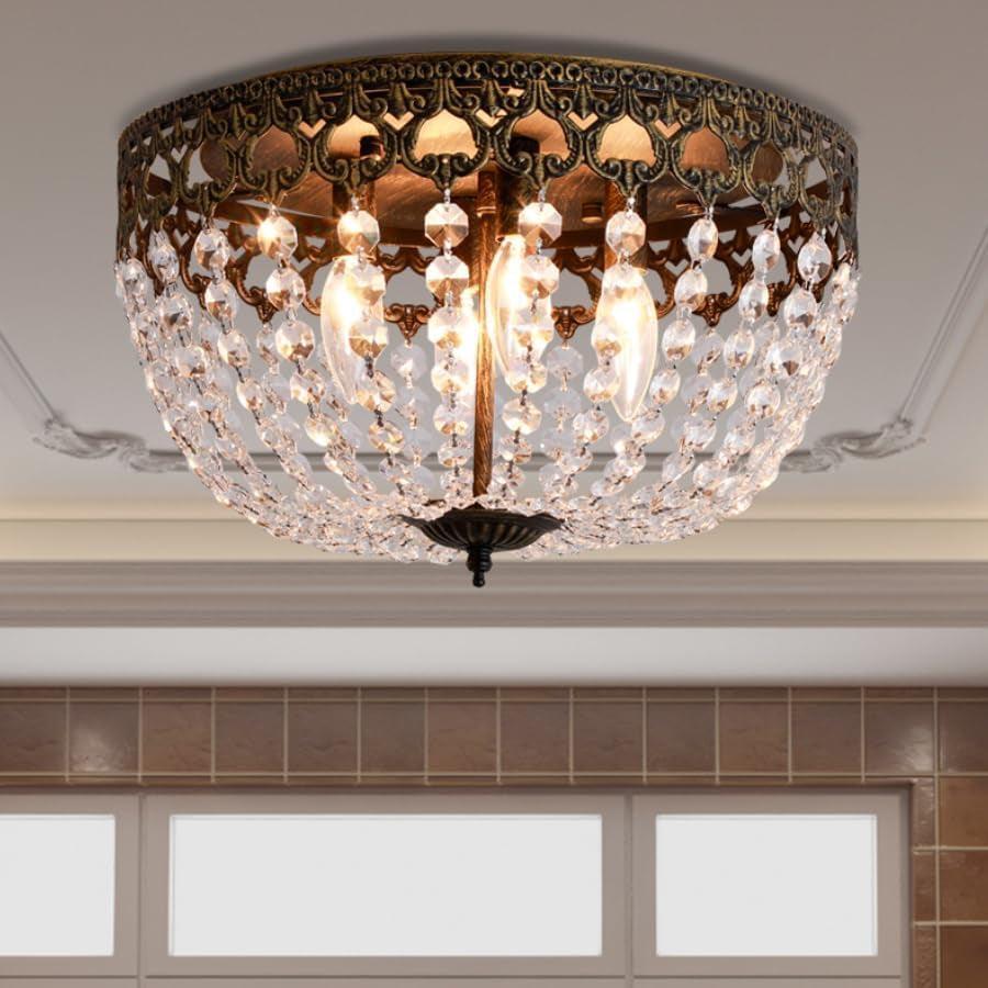 15 Inch Bronze Crystal 4 Light Flush Mount Ceiling Light-0