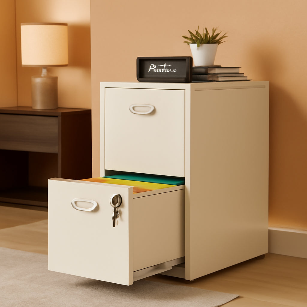 Cream Color 2 Drawer File Cabinet With Lock For Letter Size