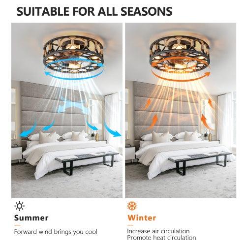 Cage Ceiling Fan With Light Remote Control, Low-profile Built-in Farmhouse Modern Ceiling Fan, 6 Speed Reversible Blades, Including 5 LED Bulbs Unavailable Platforms- Temu - PRHOMZ