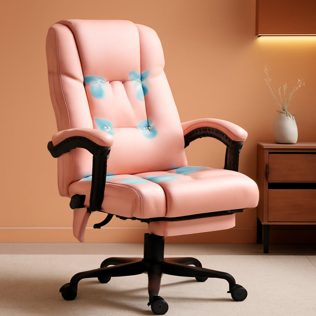 Pink Massage Office Chair With 6 Vibration Points Footrest