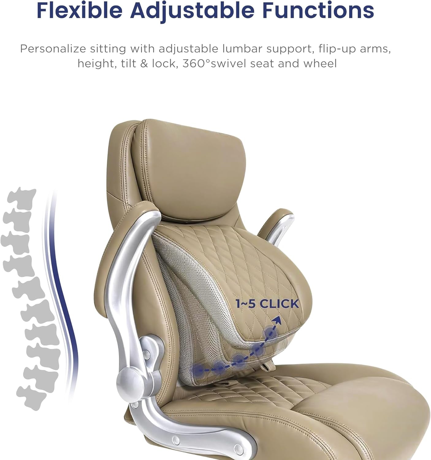 Ergonomic Office Chair Microfiber Leather With Adjustable Lumbar Support Taupe